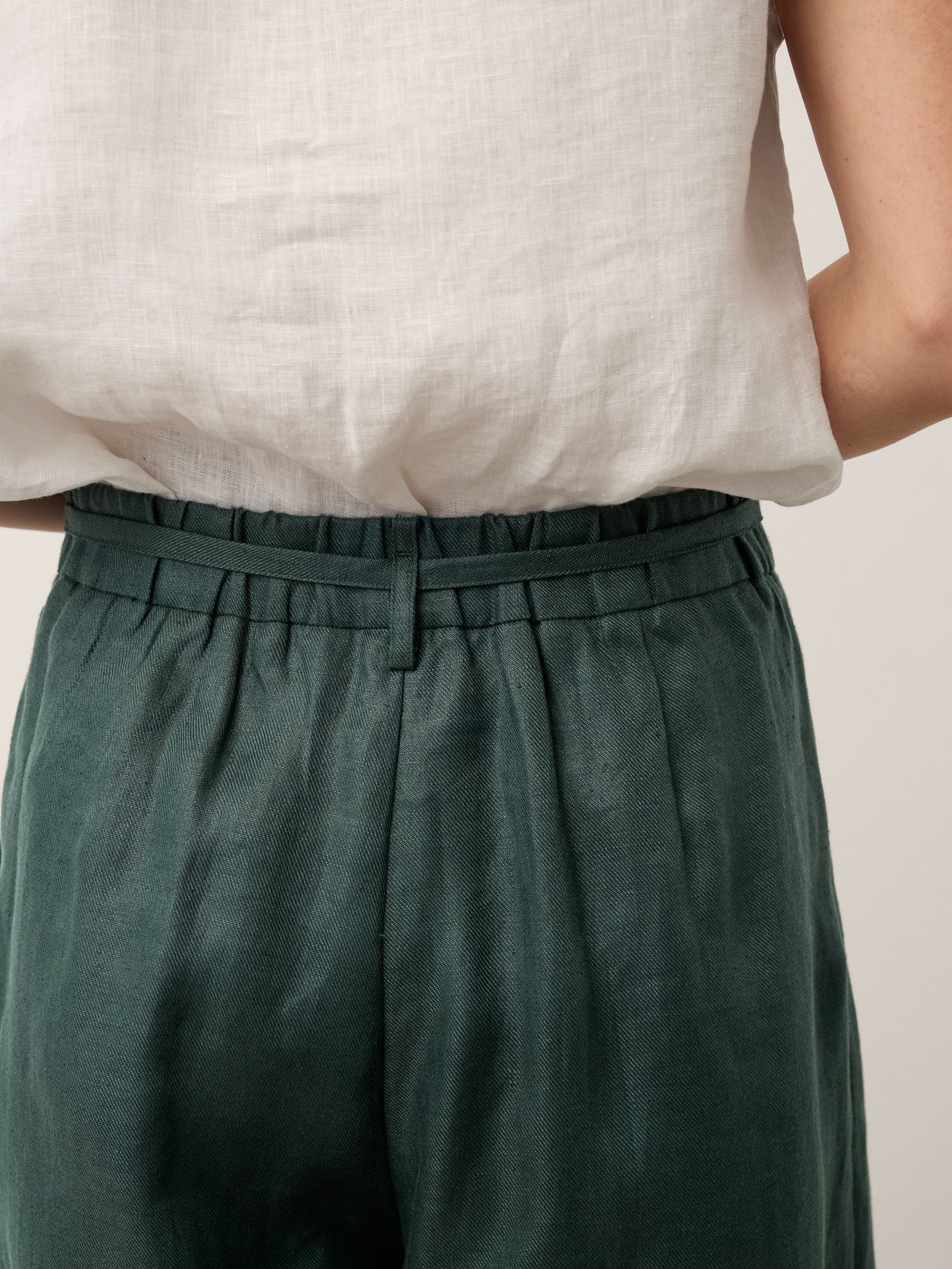 100% Linen Side Tie Elasticated Waist Wide Leg Cropped Pants CAMILLA by LINTICO for women