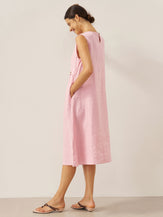100% Linen Sleeveless Accordion Pleat Midi Dress TINA by LINTICO for women