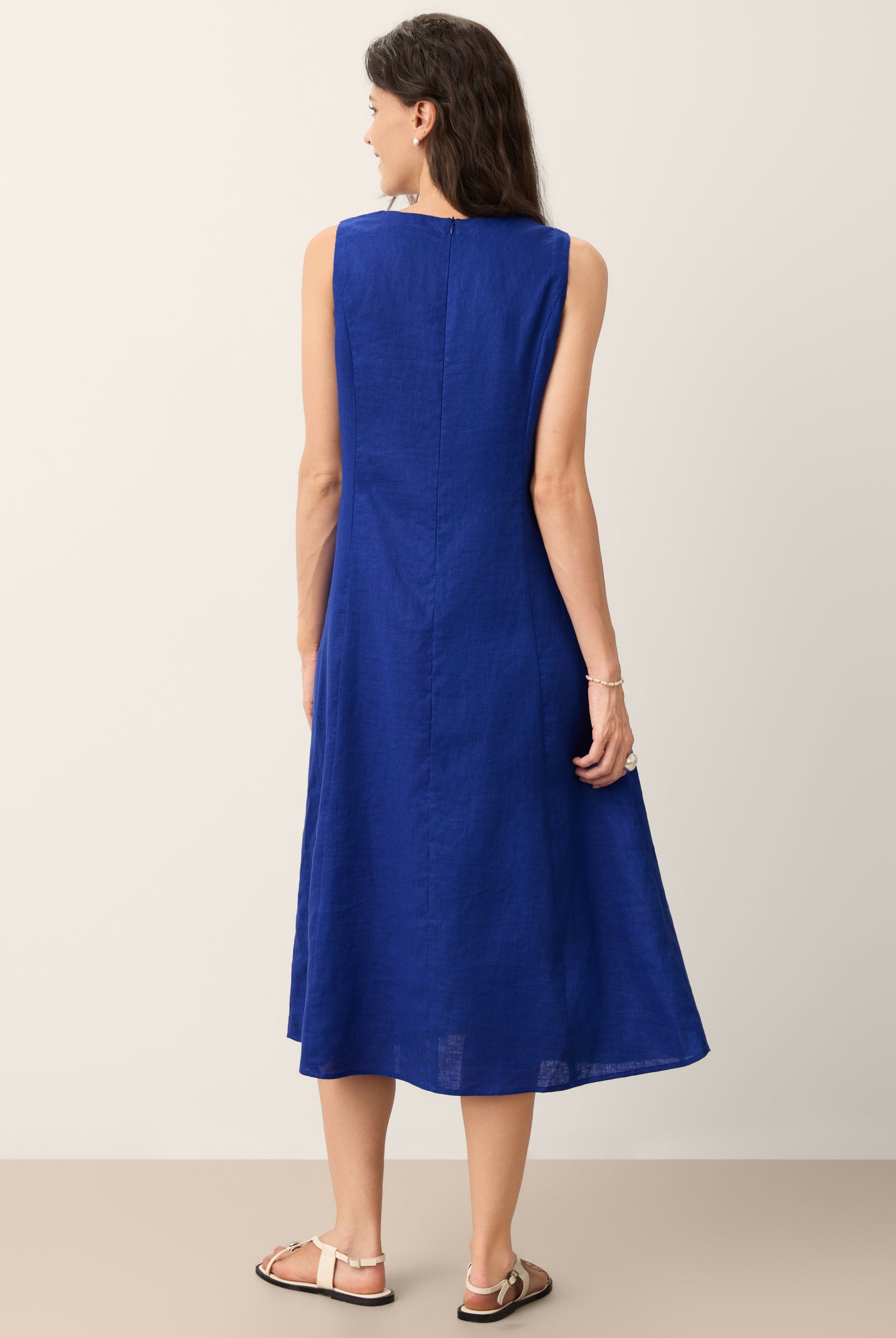 100% Linen Sleeveless V-Neck A-Line Midi Dress MARCELINE by LINTICO for women