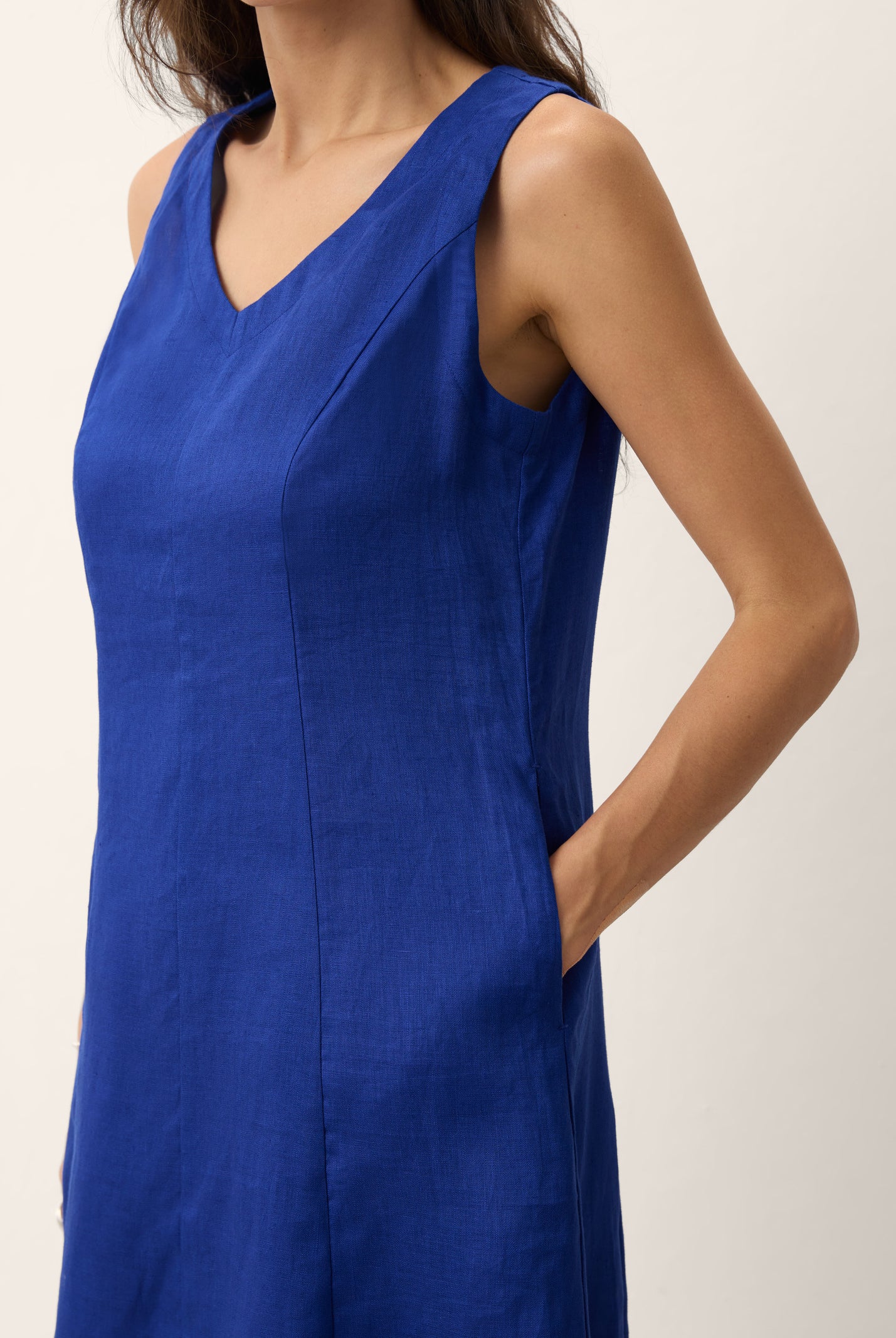 100% Linen Sleeveless V-Neck A-Line Midi Dress MARCELINE by LINTICO for women