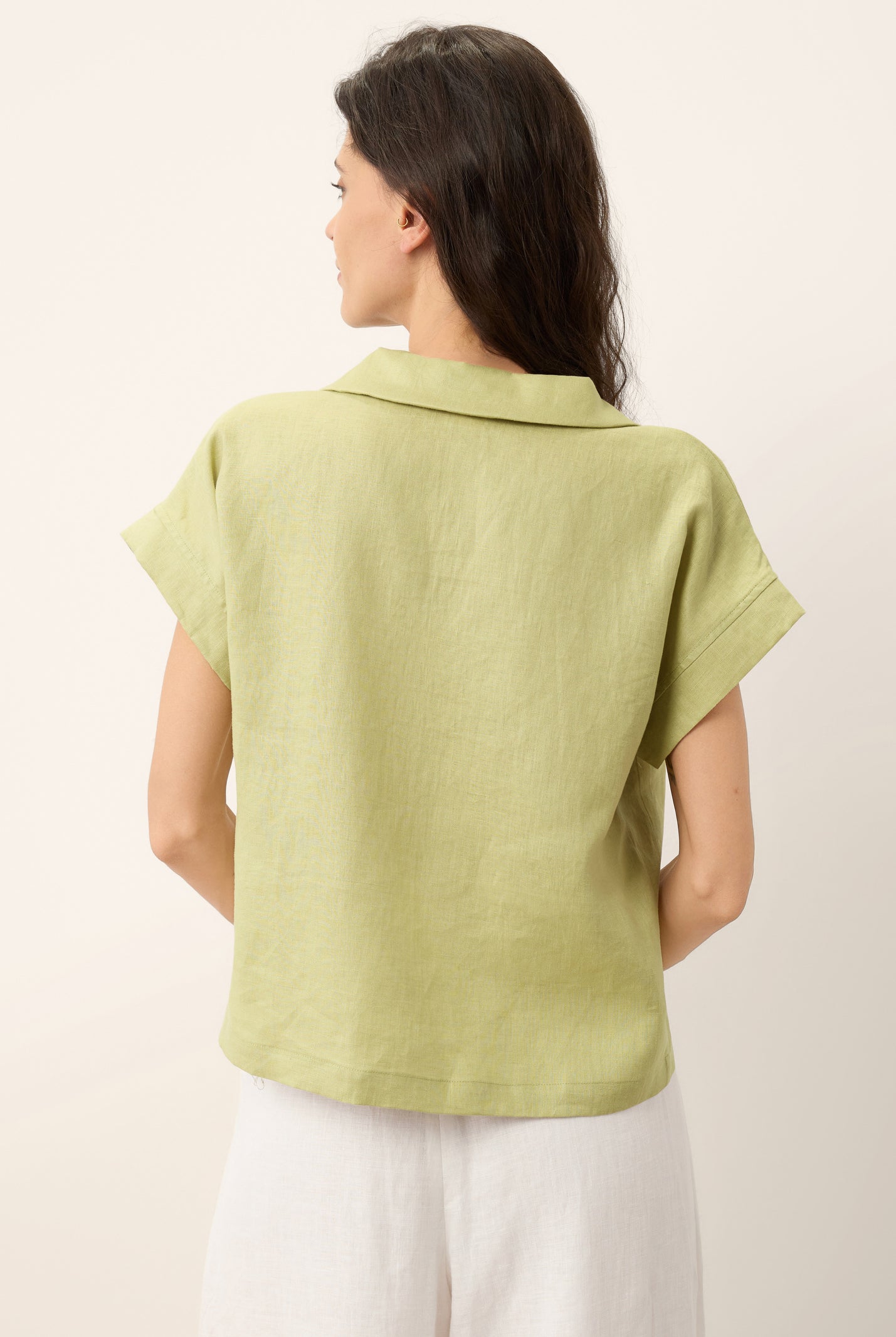 100% Linen Soft Collar Shell Button Rolled Cuff Top HELGA by LINTICO for women