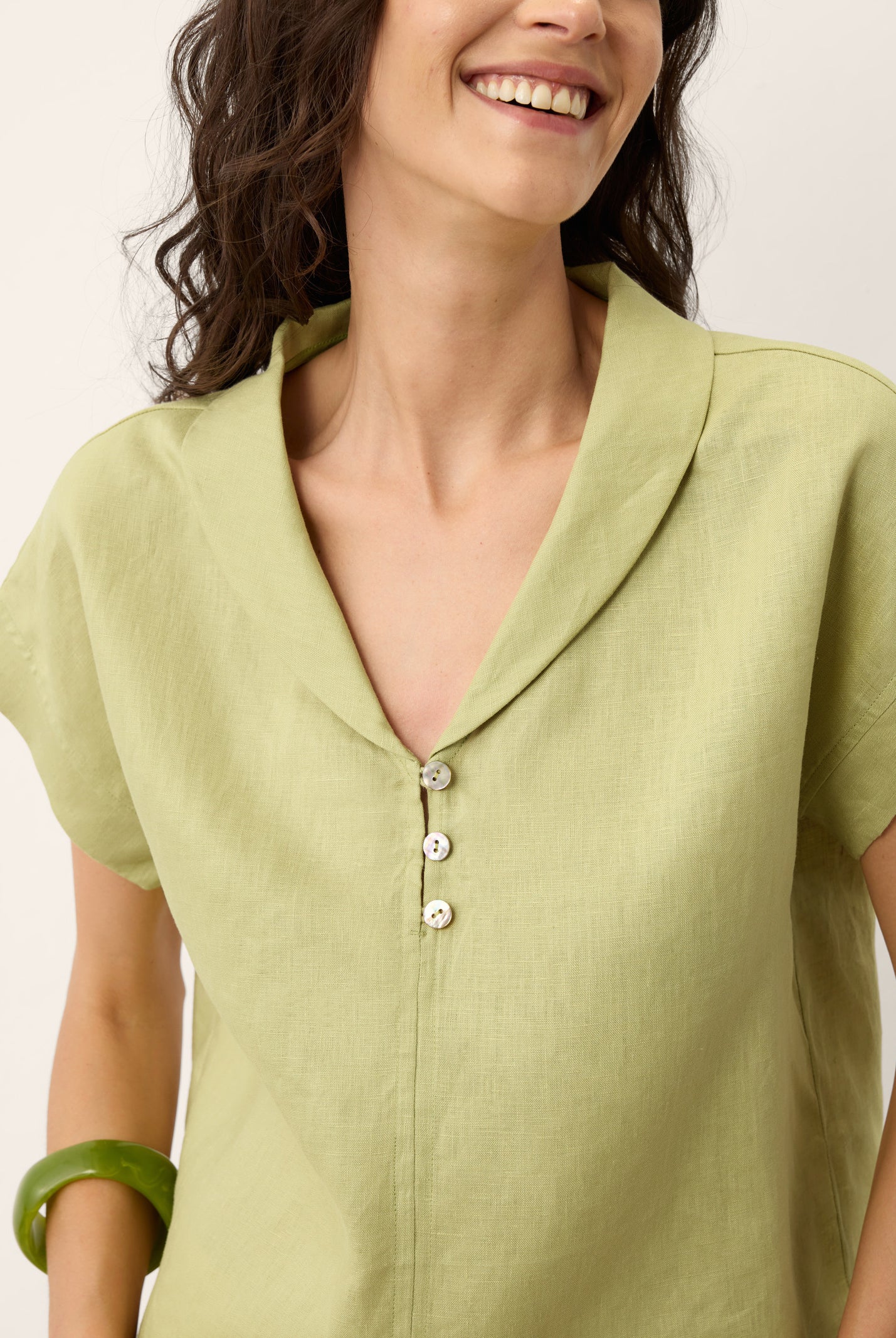 100% Linen Soft Collar Shell Button Rolled Cuff Top HELGA by LINTICO for women