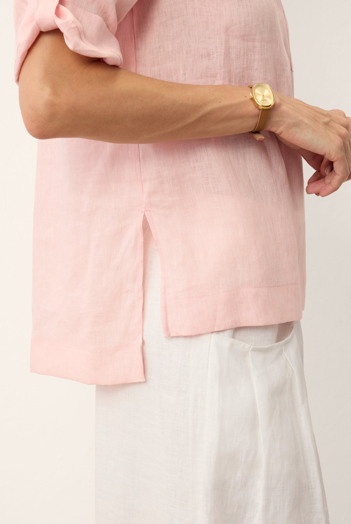 100% Linen Soft Collar Tab Sleeve Top OLGA by LINTICO for women