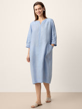 100% Linen Split-Neck Patch-Pocket Mini Dress KALINA by LINTICO for women