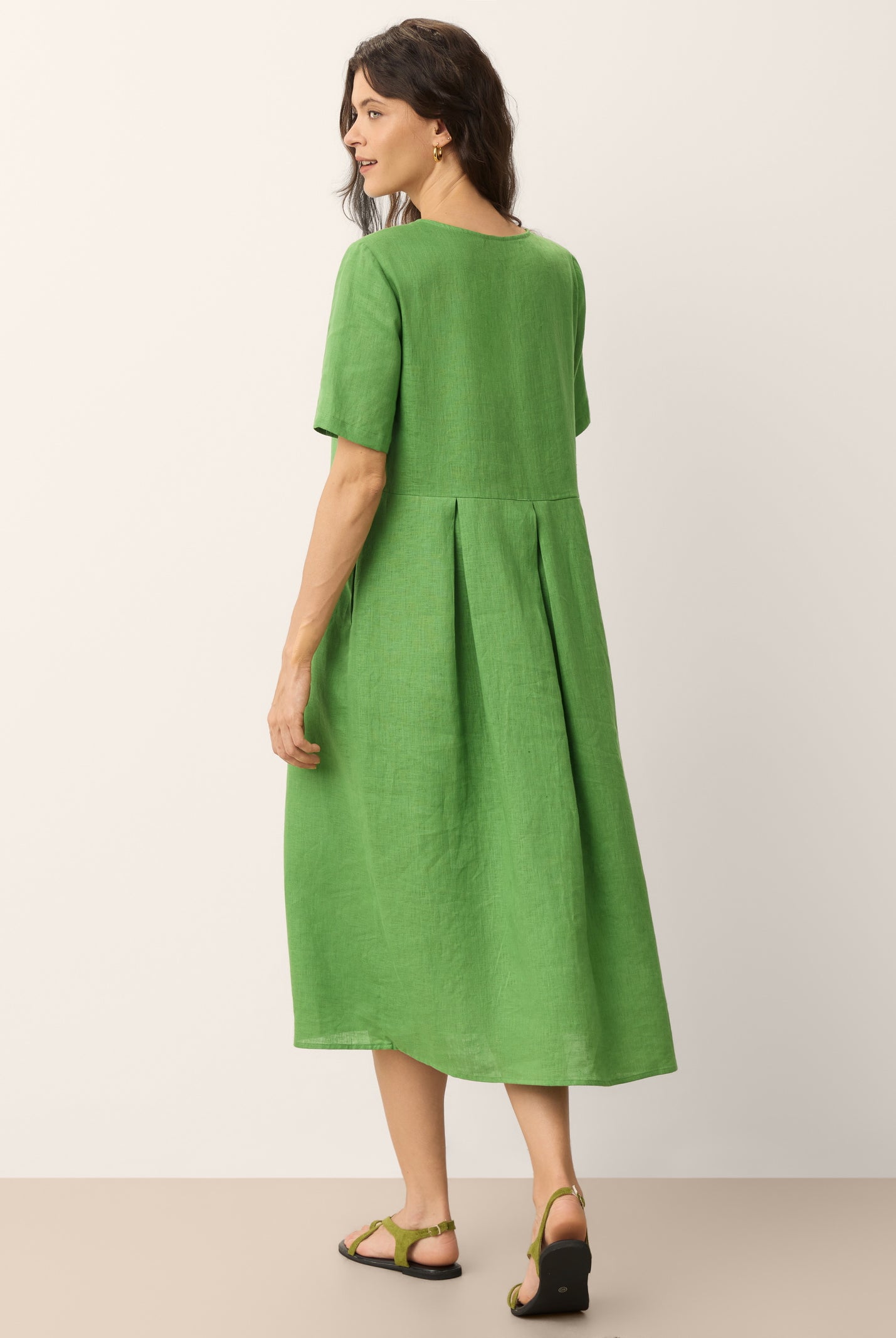100% Linen Split Neck Button Detail Midi Dress SERAPHINE by LINTICO for women