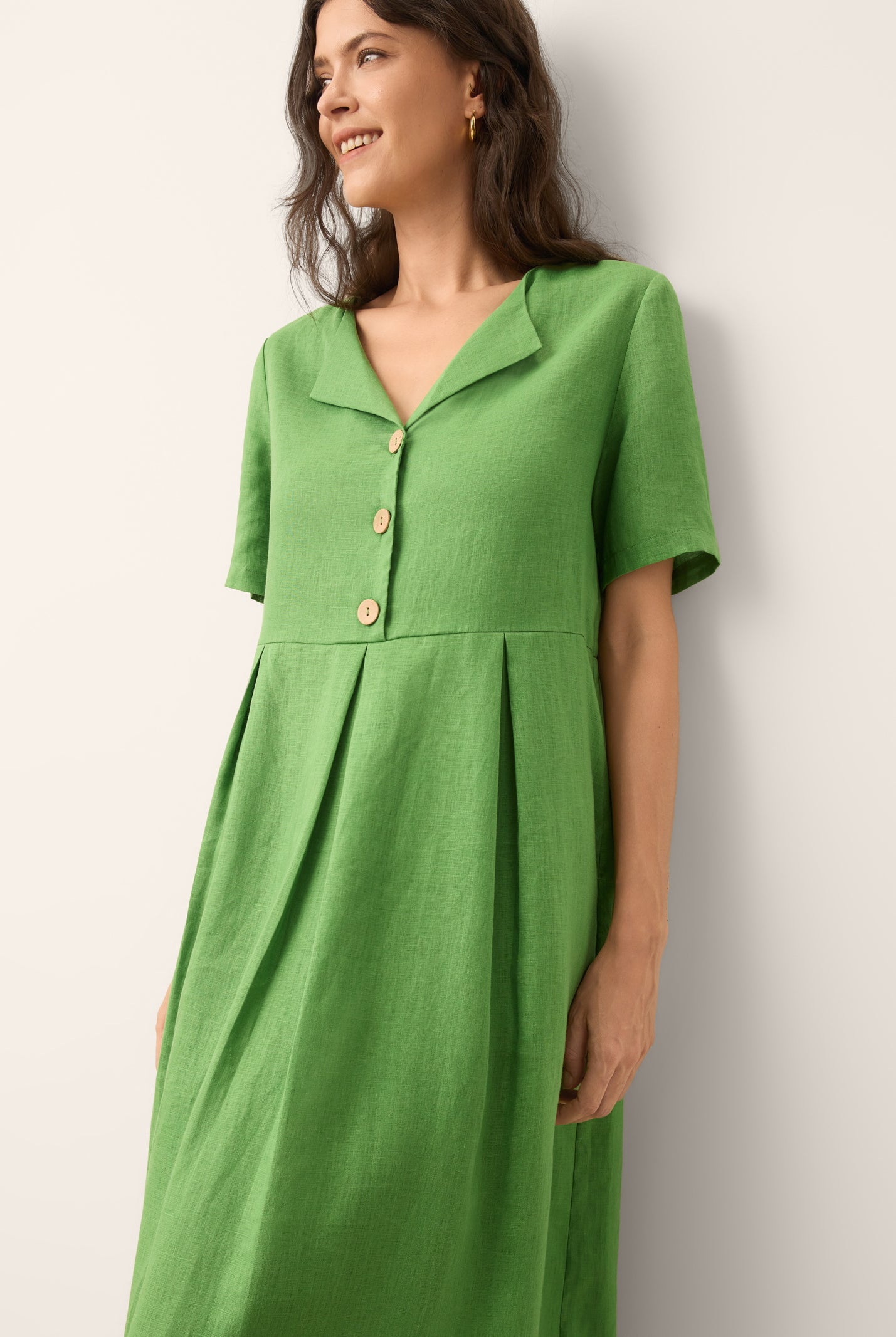 100% Linen Split Neck Button Detail Midi Dress SERAPHINE by LINTICO for women
