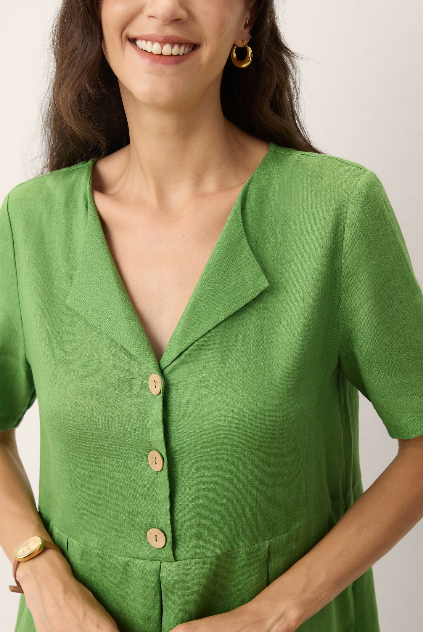 100% Linen Split Neck Button Detail Midi Dress SERAPHINE by LINTICO for women