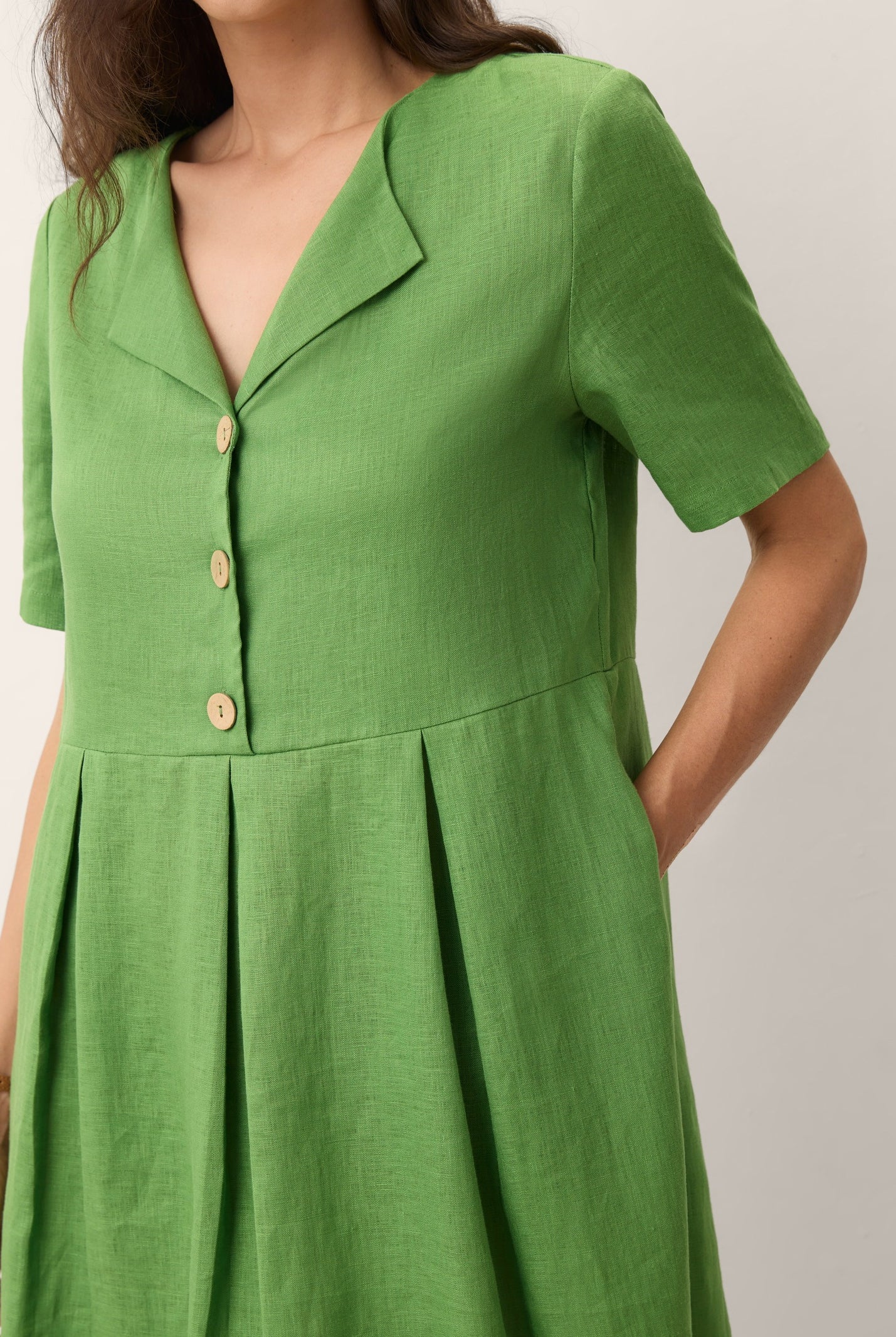 100% Linen Split Neck Button Detail Midi Dress SERAPHINE by LINTICO for women