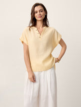 100% Linen Stand-Collar Curved-Hem Top CRESSA by LINTICO for women
