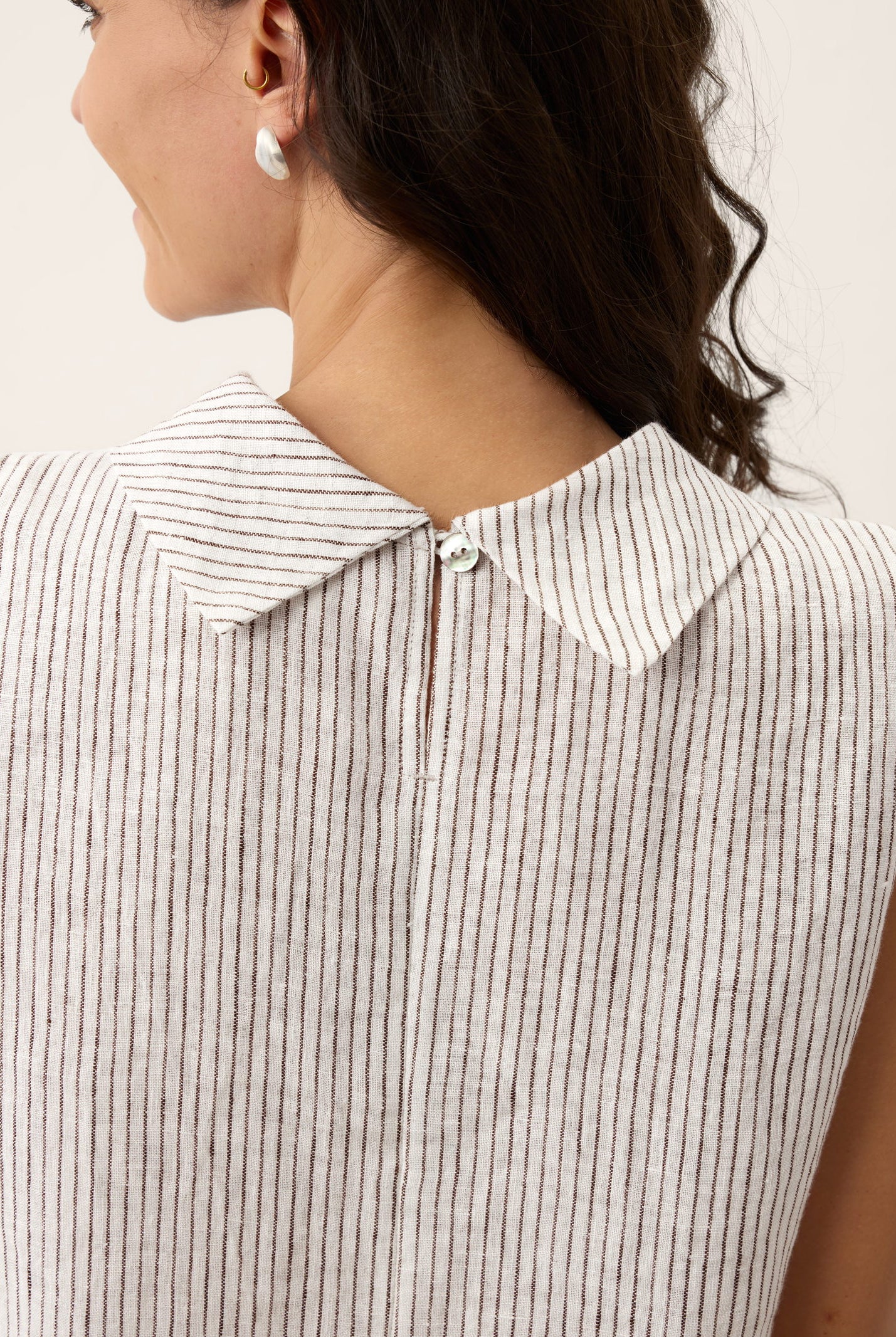 100% Linen Striped Diagonal Pleat Mock Neck Top ESTHER by LINTICO for women