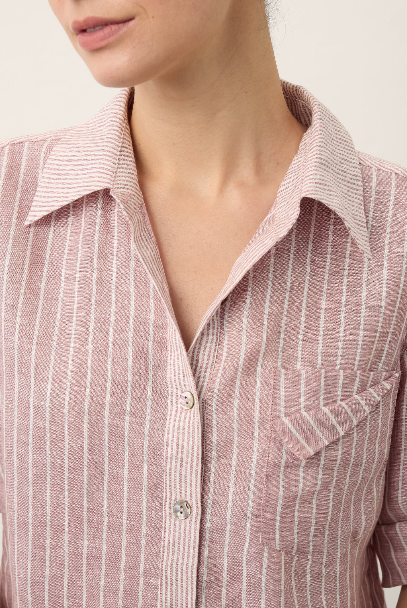 100% Linen Striped Roll Tab Three Quarter Sleeve Shirt MELORA by LINTICO for women