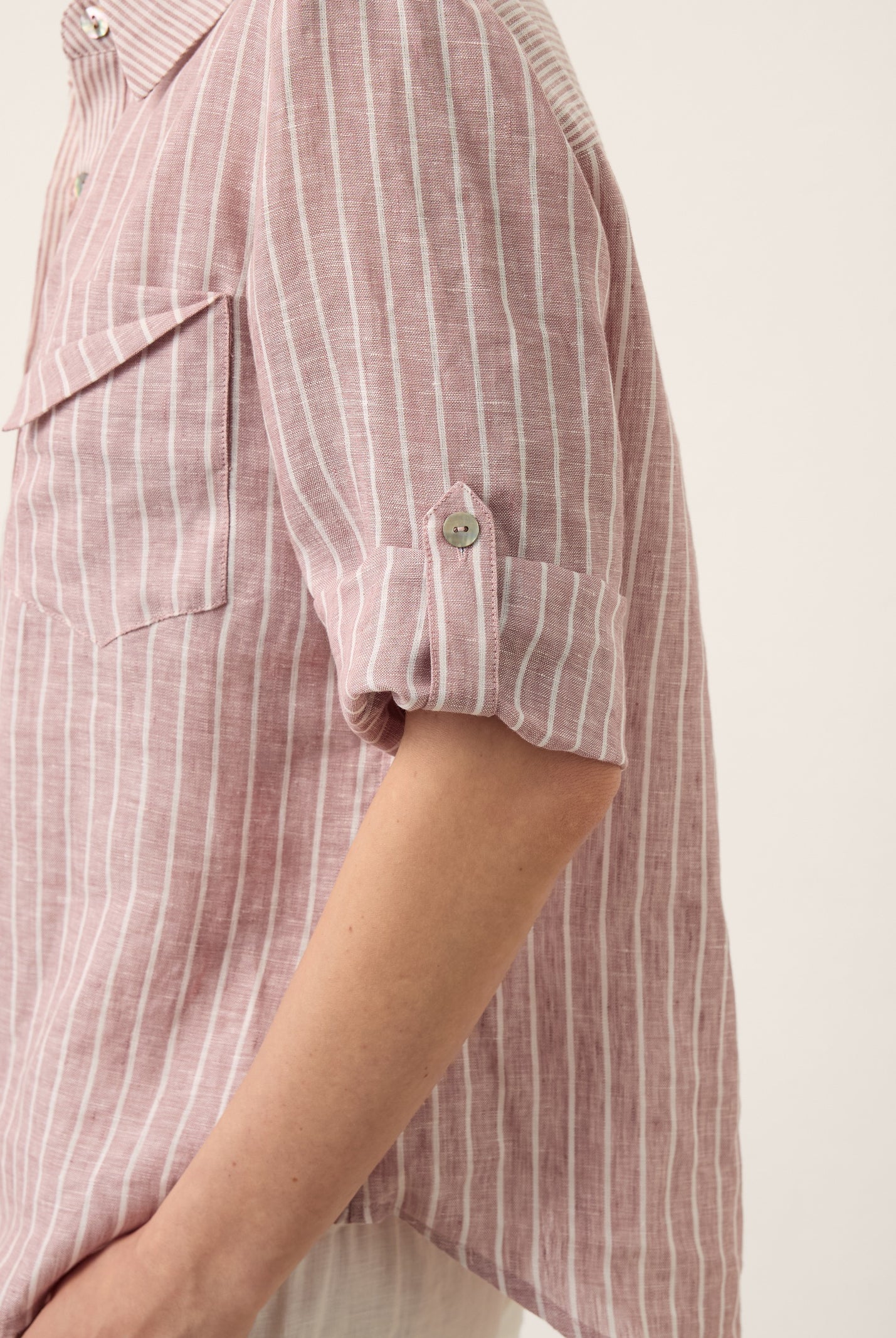100% Linen Striped Roll Tab Three Quarter Sleeve Shirt MELORA by LINTICO for women