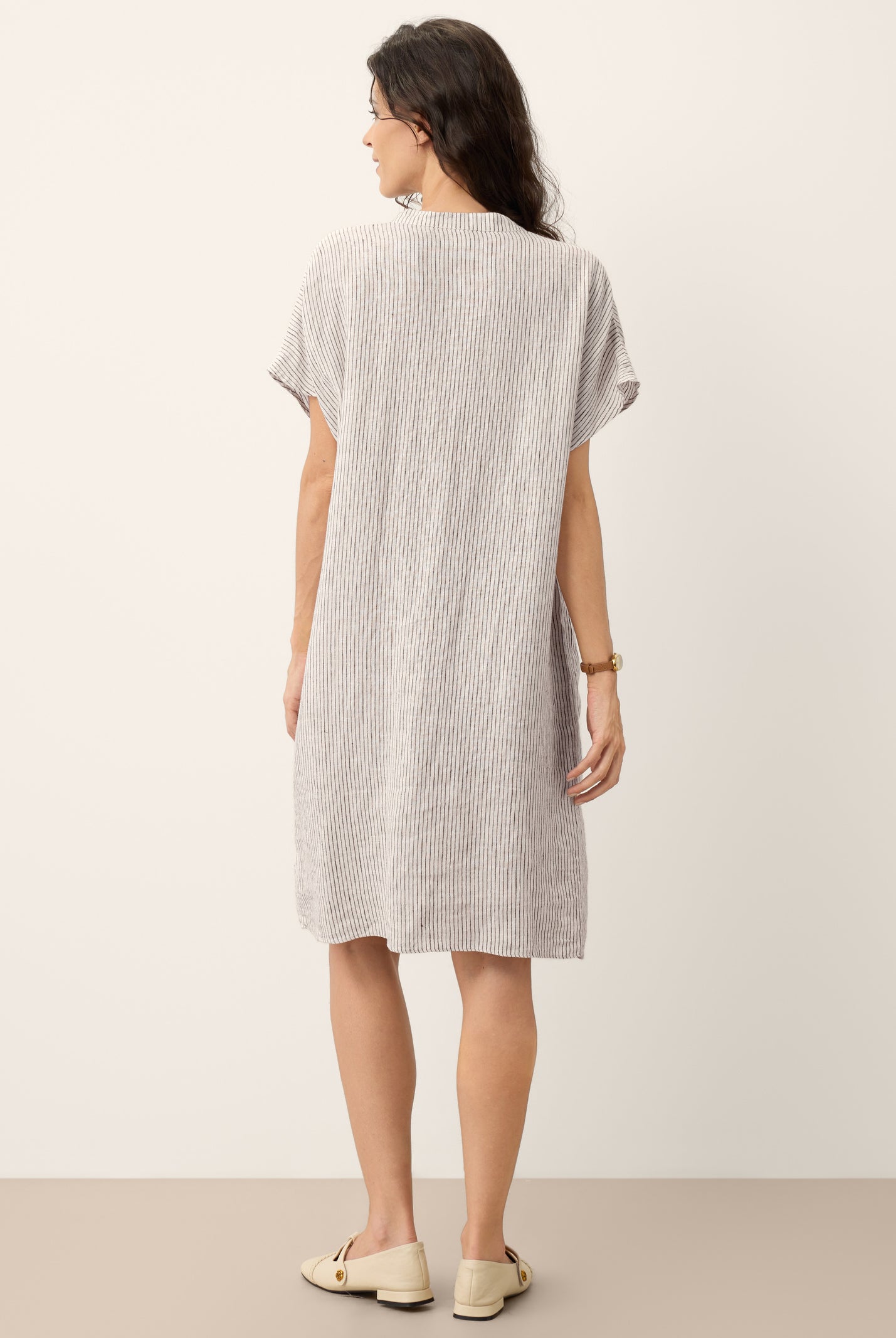 100% Linen Striped Ruffle Placket Shirt Dress GLORIA by LINTICO for women