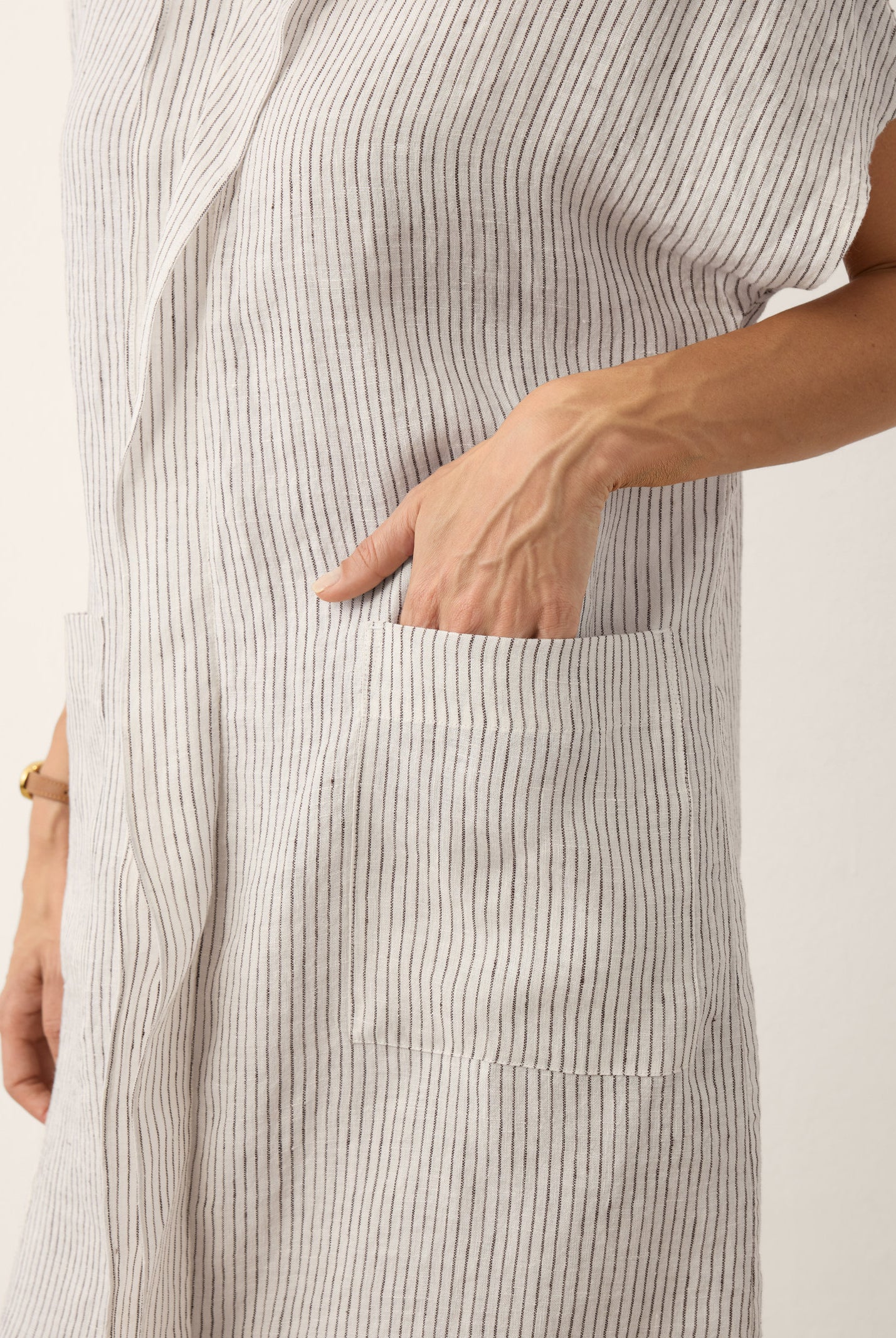 100% Linen Striped Ruffle Placket Shirt Dress GLORIA by LINTICO for women