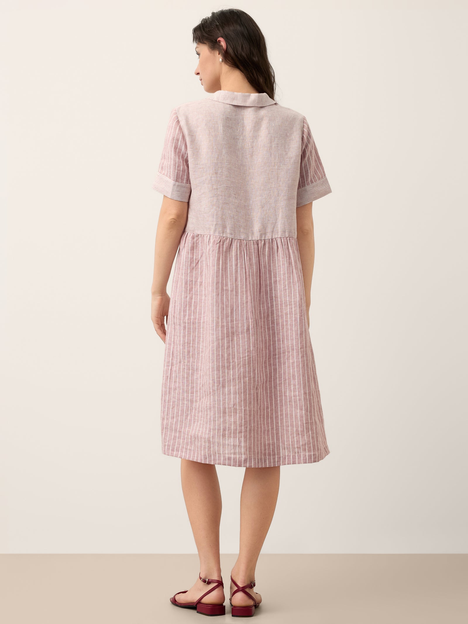 100% Linen Striped Shirt Collar Midi Shirt Dress NOELLE by LINTICO