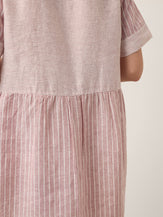100% Linen Striped Shirt Collar Midi Shirt Dress NOELLE by LINTICO