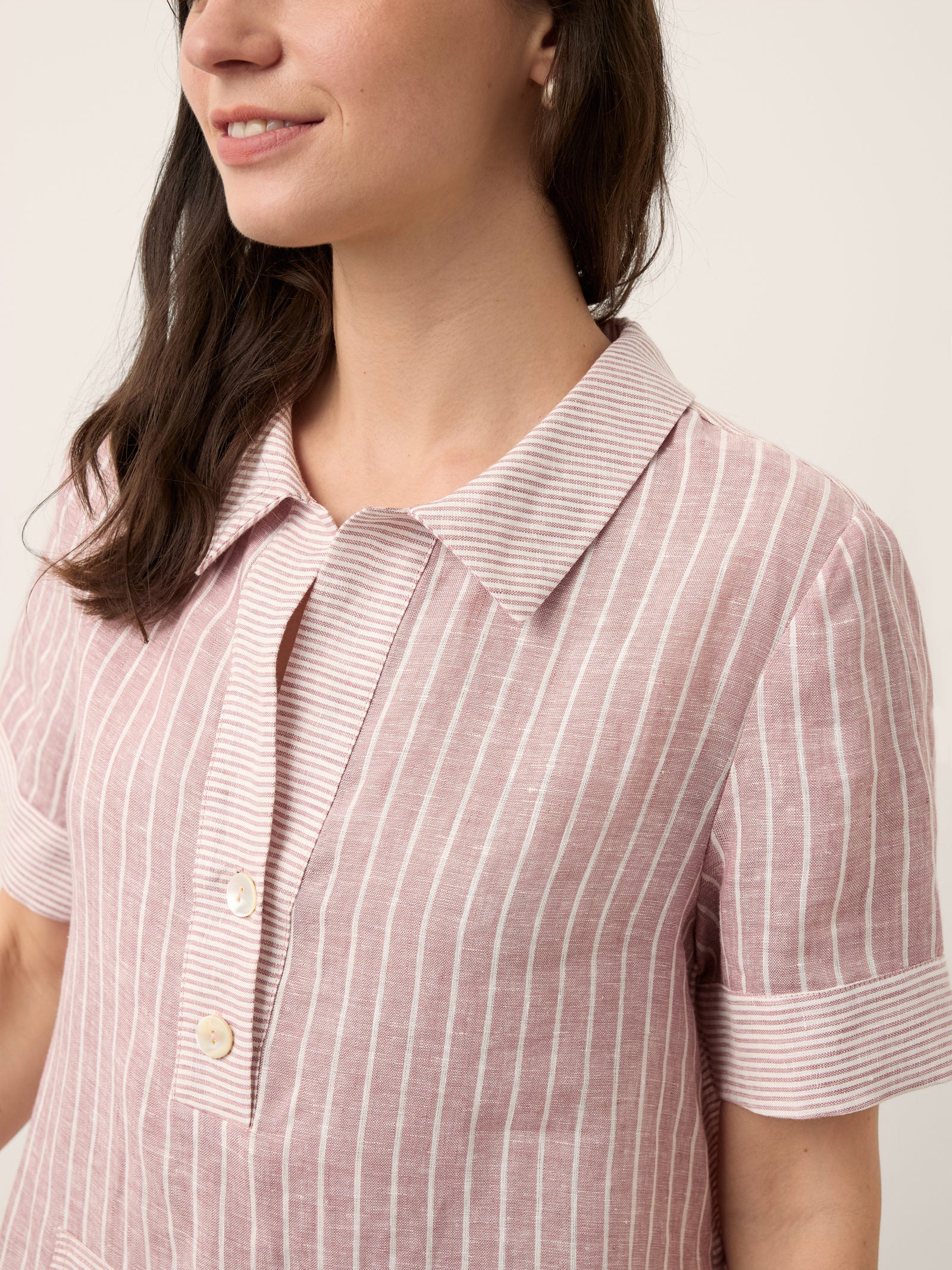 100% Linen Striped Shirt Collar Midi Shirt Dress NOELLE by LINTICO