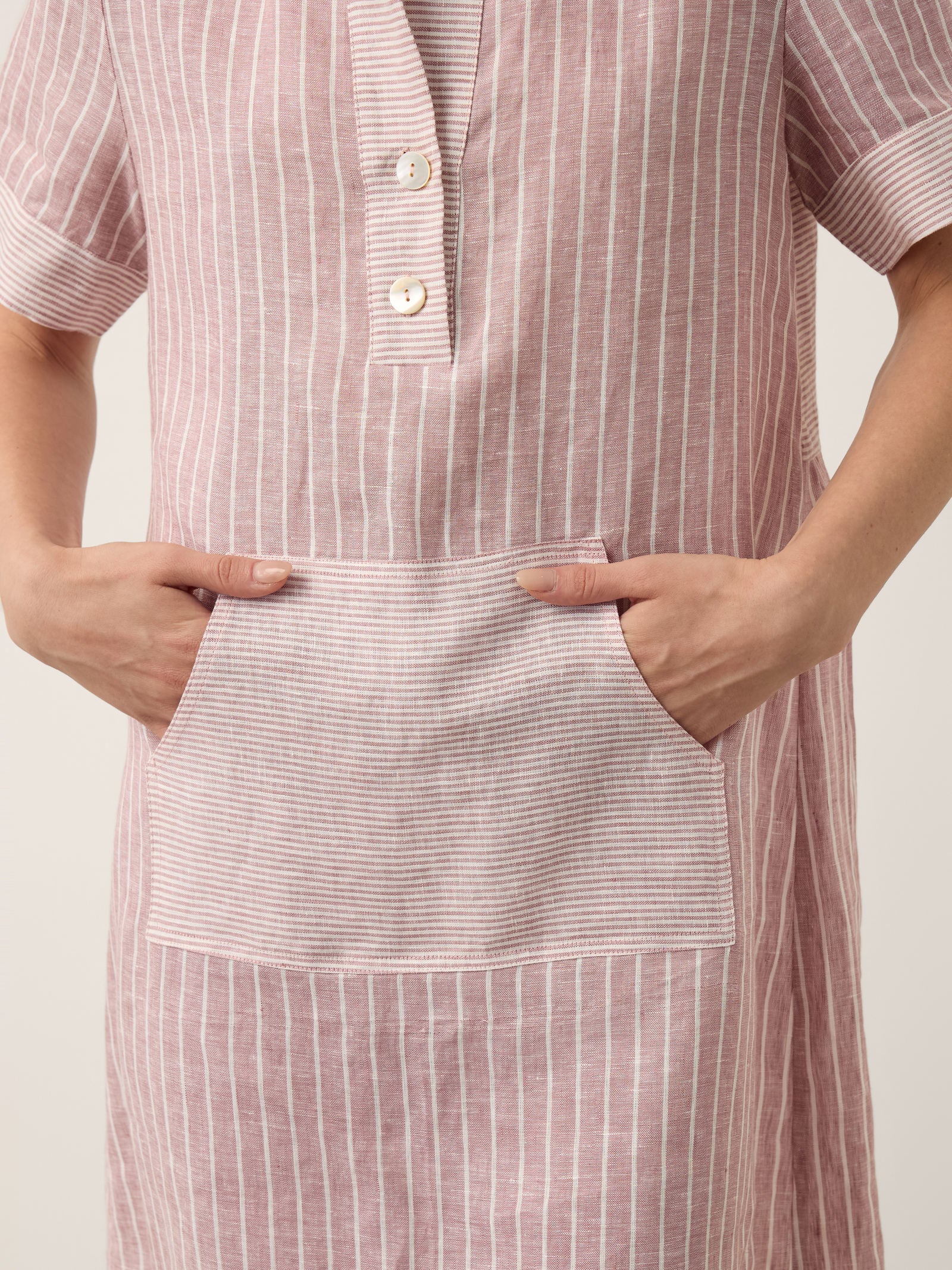 100% Linen Striped Shirt Collar Midi Shirt Dress NOELLE by LINTICO