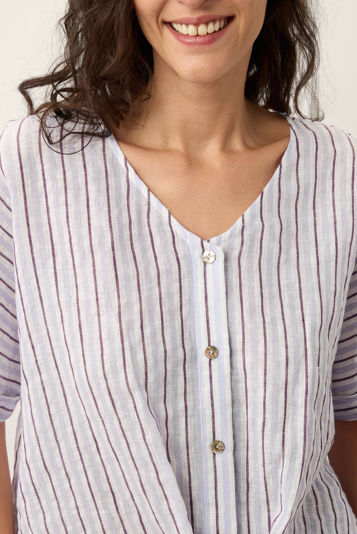 100% Linen Striped Surplice Cocoon Top CATHERINE by LINTICO for women