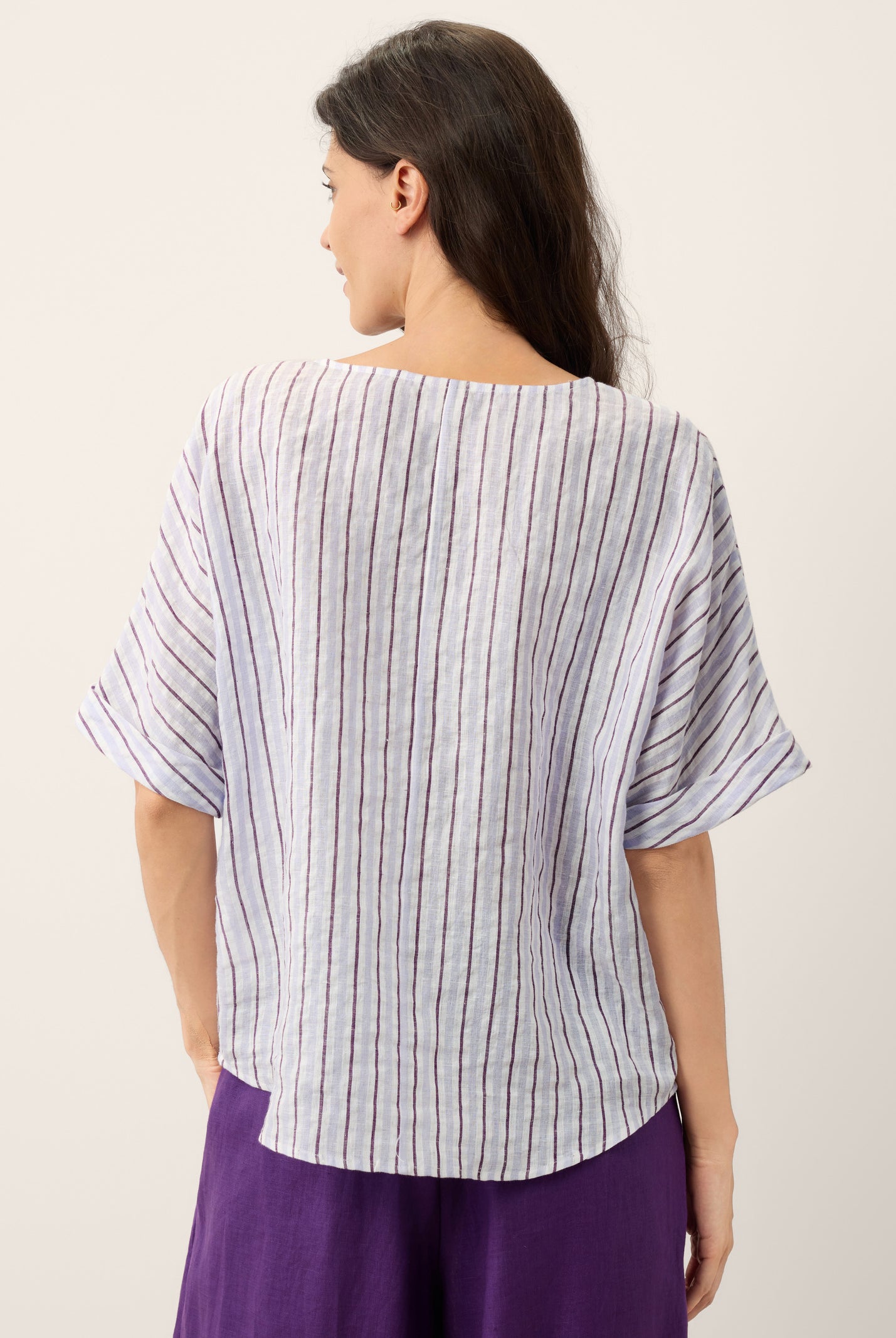 100% Linen Striped Surplice Cocoon Top CATHERINE by LINTICO for women