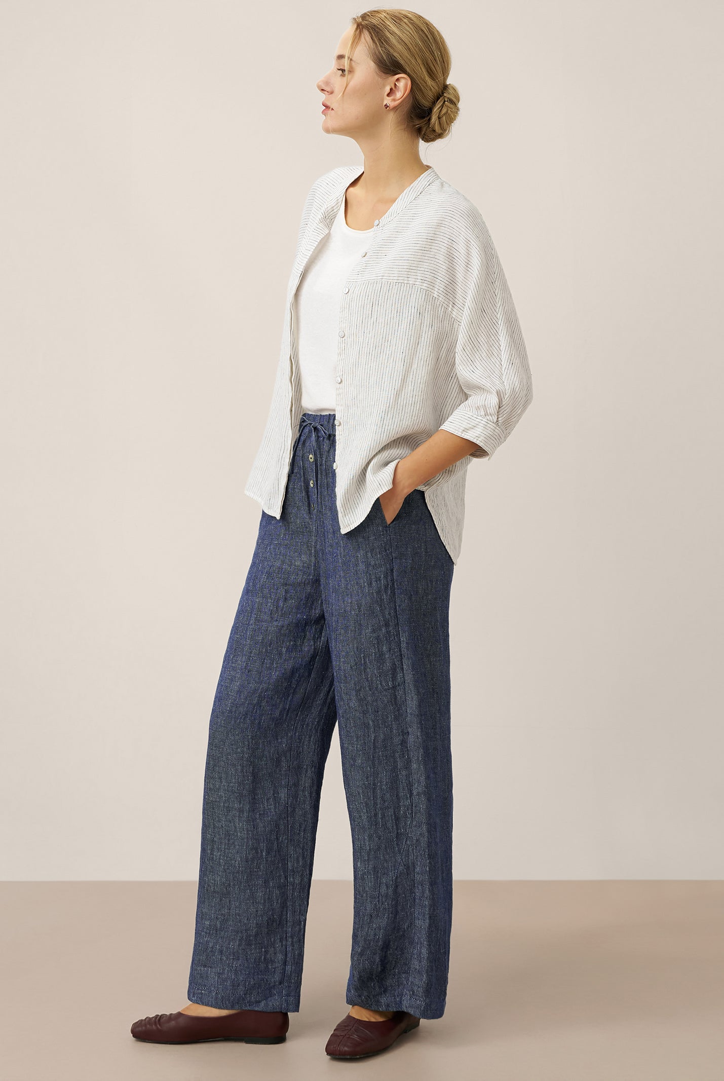 100% Linen Striped Three-Quarter Sleeve Shirt SKYLAR by LINTICO for women