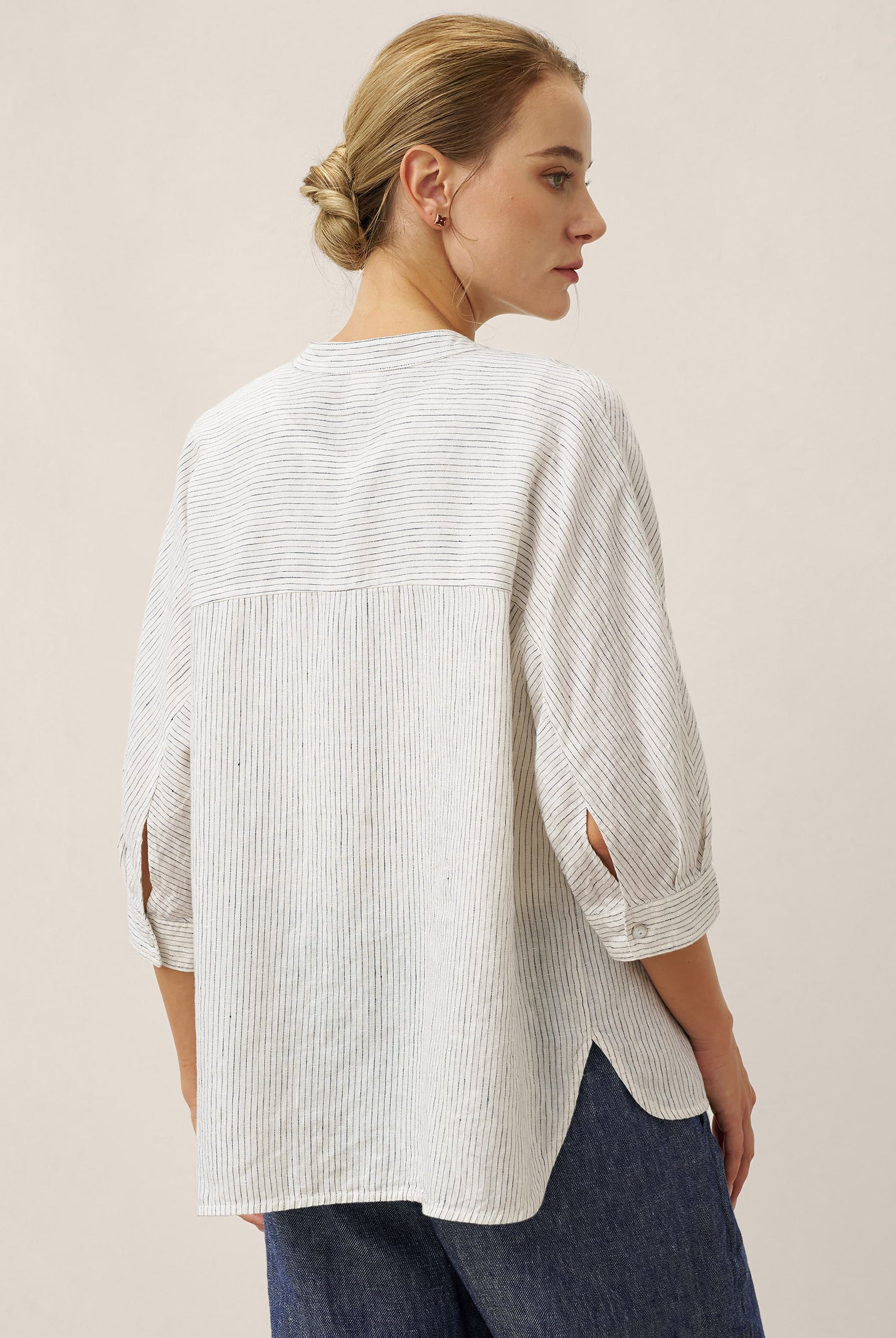 100% Linen Striped Three-Quarter Sleeve Shirt SKYLAR by LINTICO for women