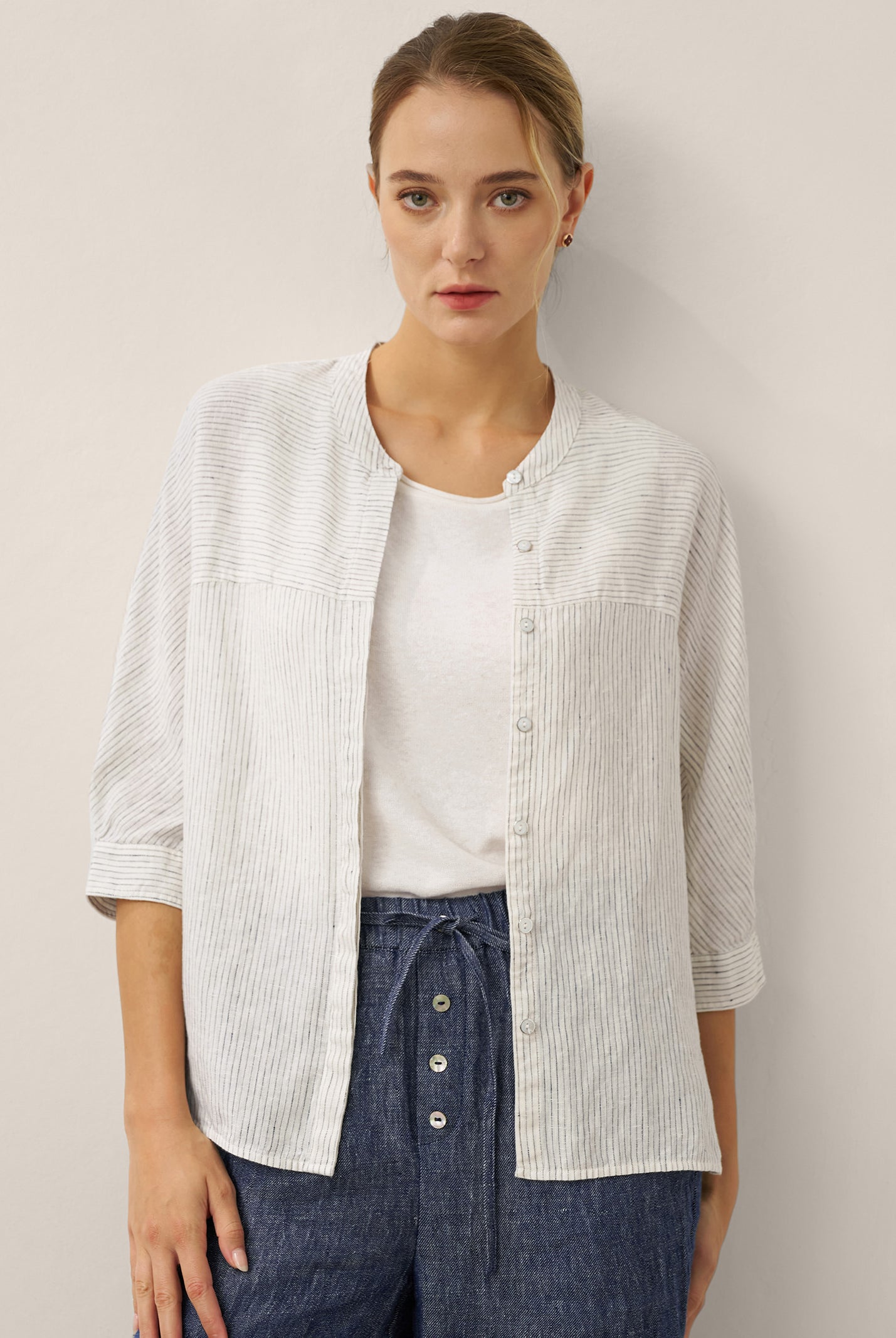 100% Linen Striped Three-Quarter Sleeve Shirt SKYLAR by LINTICO for women