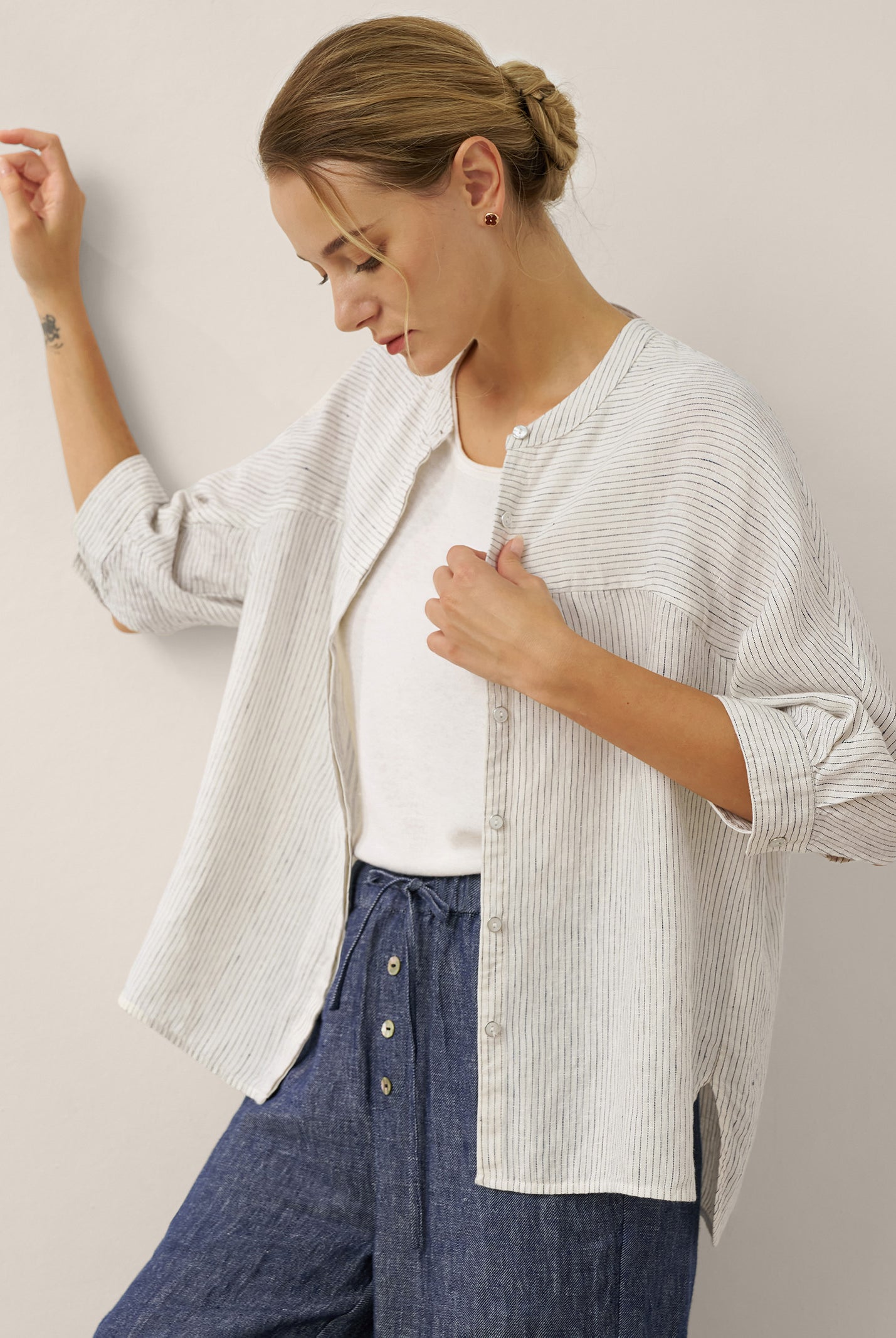 100% Linen Striped Three-Quarter Sleeve Shirt SKYLAR by LINTICO for women