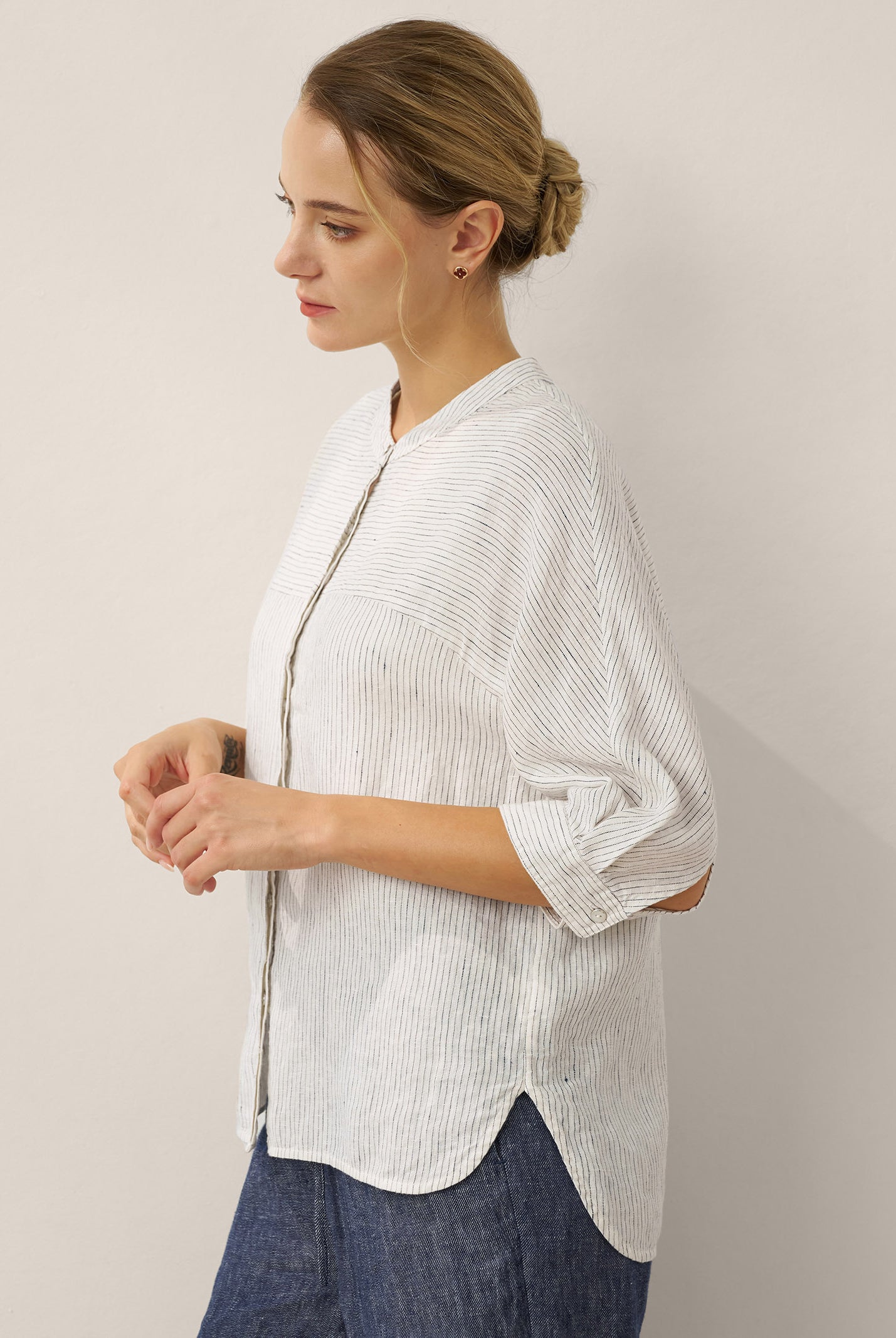 100% Linen Striped Three-Quarter Sleeve Shirt SKYLAR by LINTICO for women