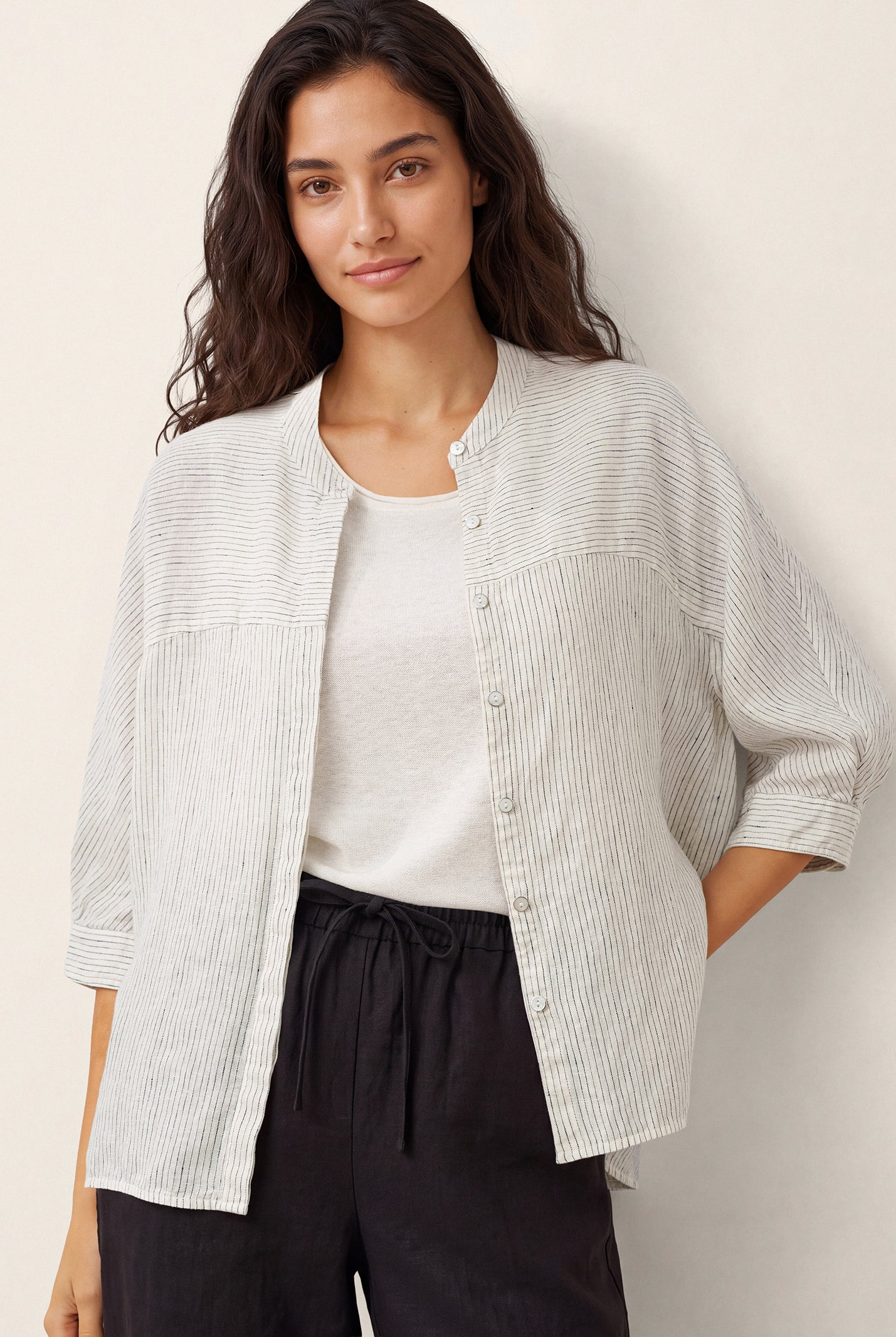 100% Linen Striped Three-Quarter Sleeve Shirt SKYLAR by LINTICO