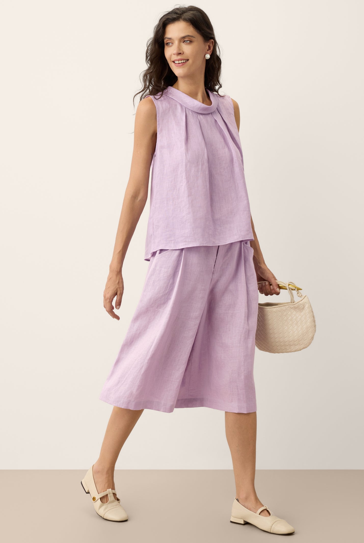 100% Linen Structured Collar Sleeveless Blouse BLAIR by LINTICO for women
