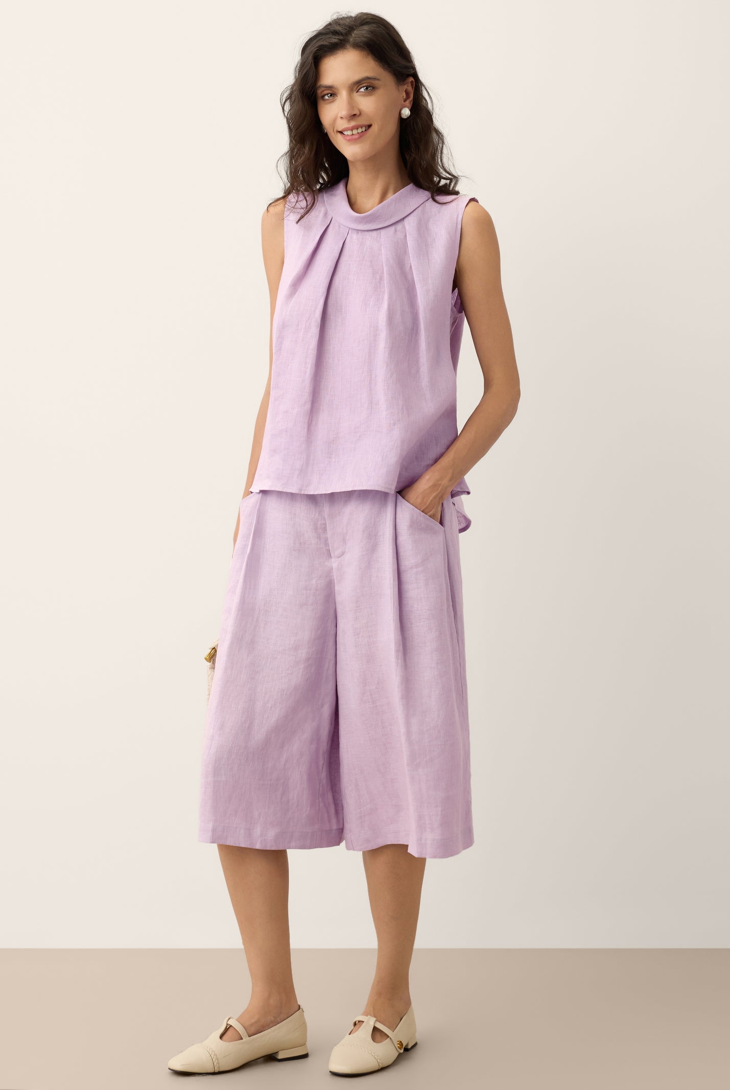 100% Linen Structured Collar Sleeveless Blouse BLAIR by LINTICO for women
