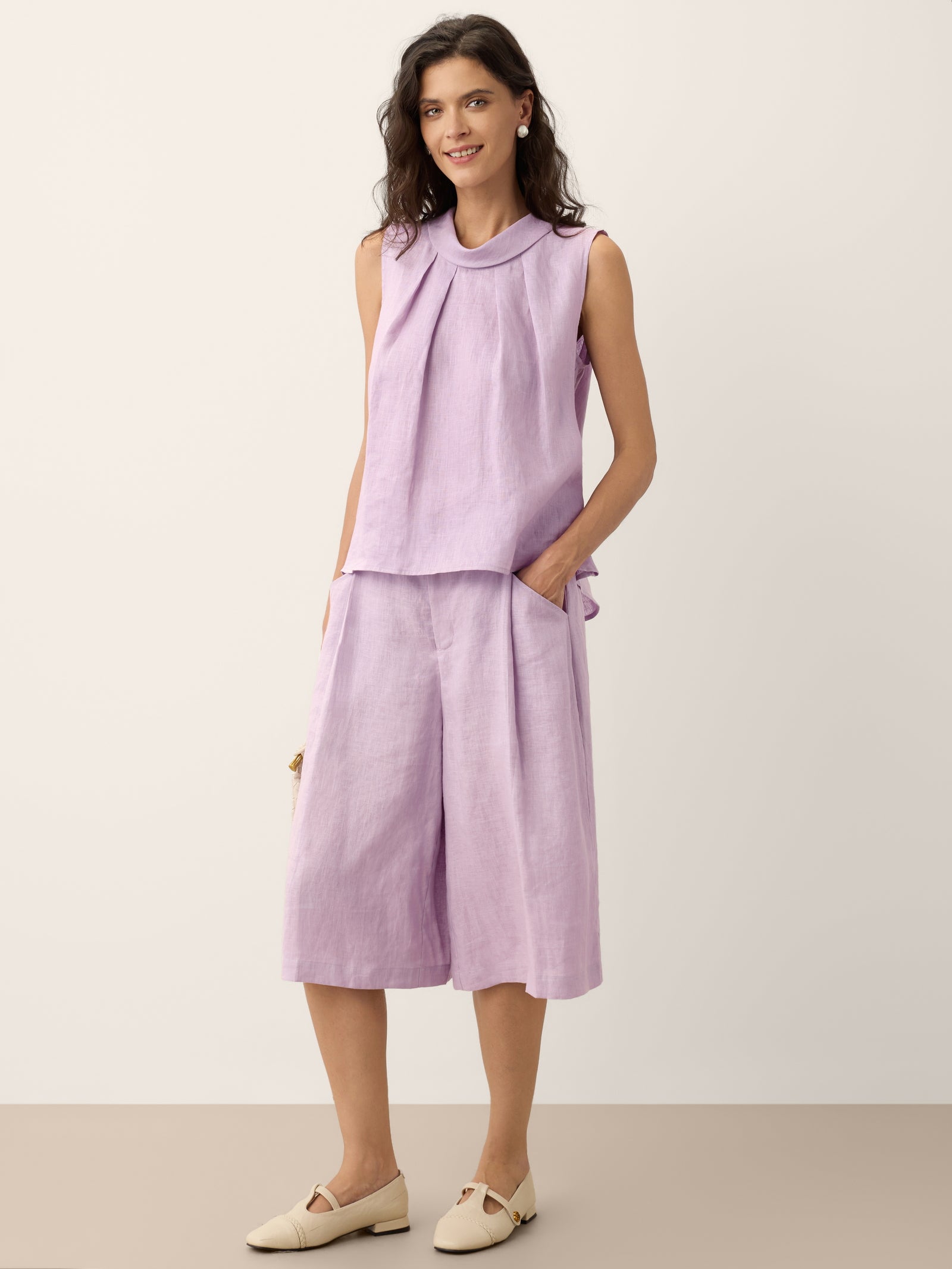 100% Linen Structured Collar Sleeveless Blouse BLAIR by LINTICO for women