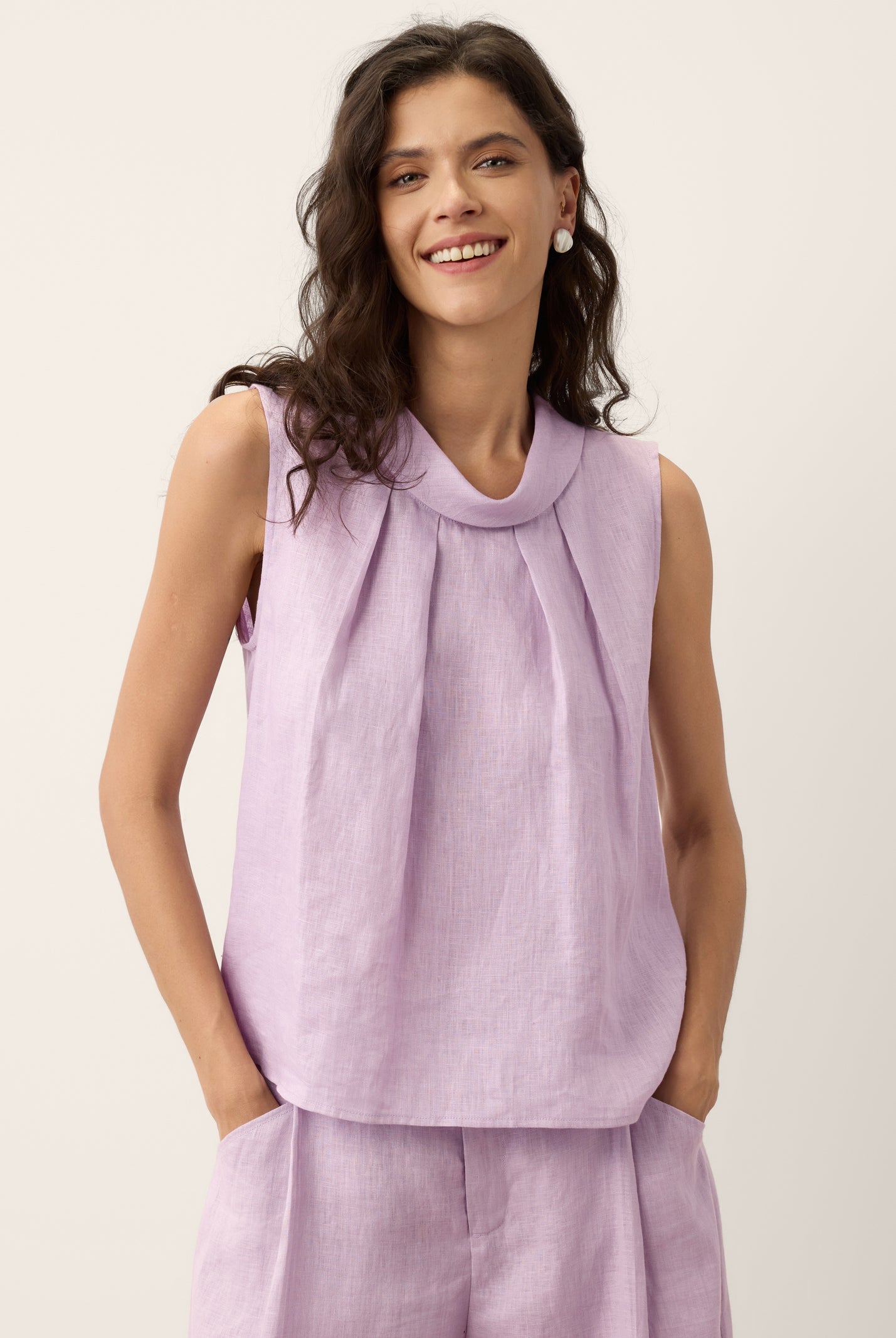 100% Linen Structured Collar Sleeveless Blouse BLAIR by LINTICO for women