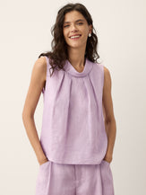 100% Linen Structured Collar Sleeveless Blouse BLAIR by LINTICO for women