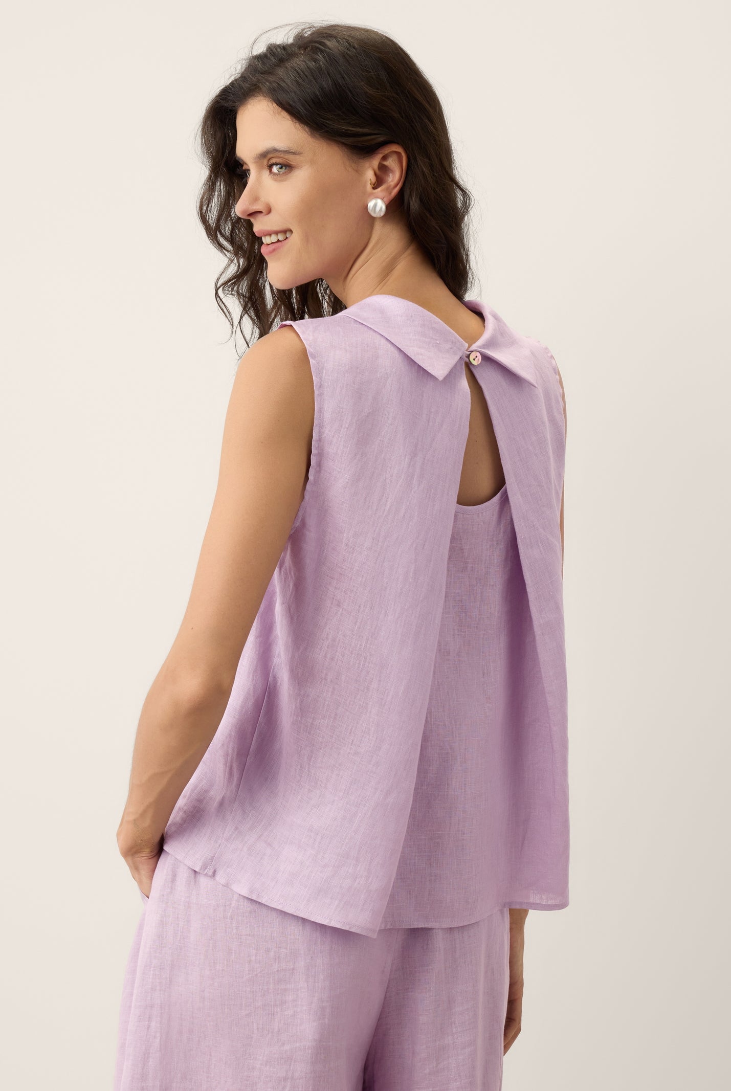 100% Linen Structured Collar Sleeveless Blouse BLAIR by LINTICO for women
