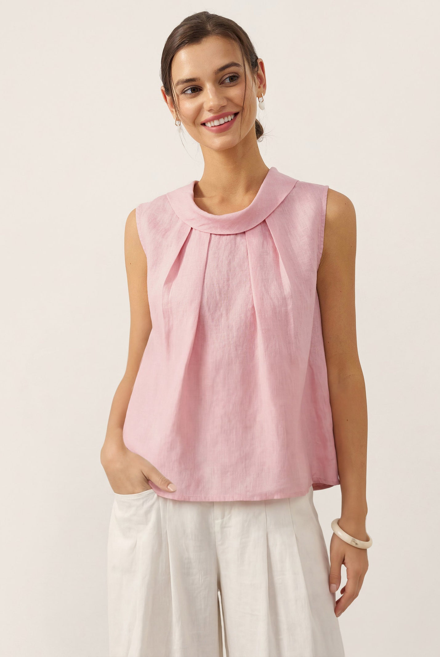 100% Linen Structured Collar Sleeveless Blouse BLAIR by LINTICO for women