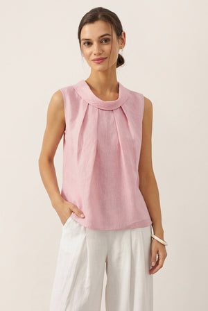 100% Linen Structured Collar Sleeveless Blouse BLAIR by LINTICO for women