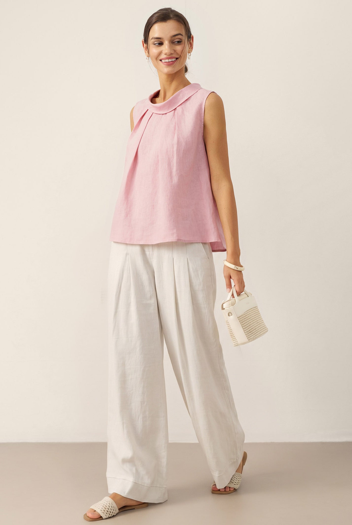 100% Linen Structured Collar Sleeveless Blouse BLAIR by LINTICO for women