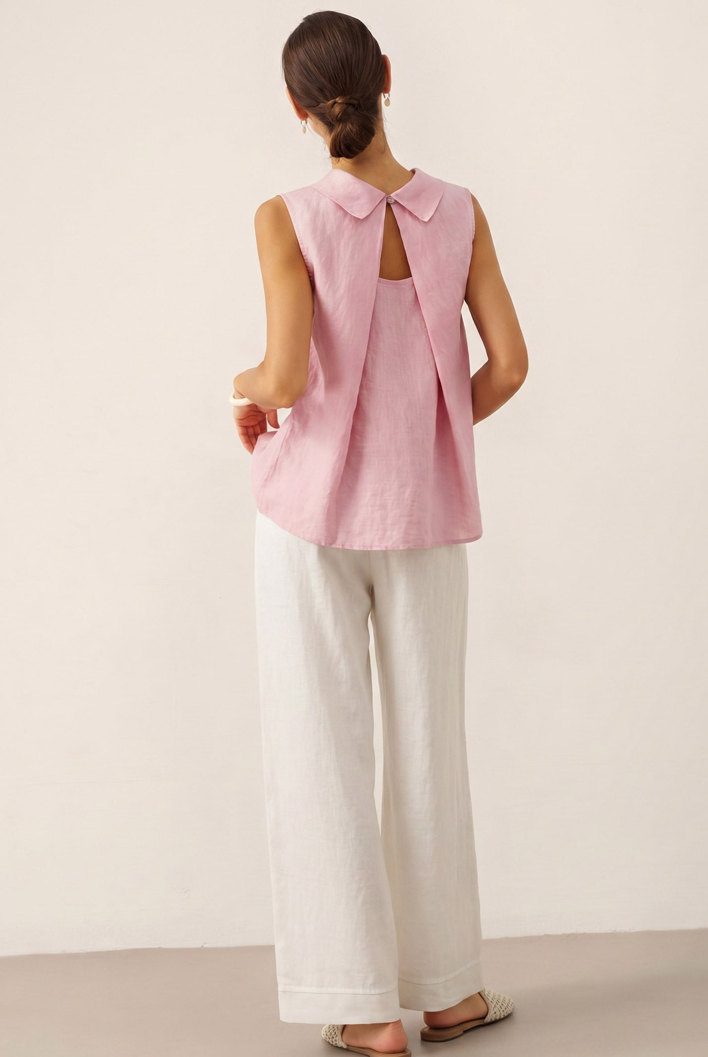 100% Linen Structured Collar Sleeveless Blouse BLAIR by LINTICO for women