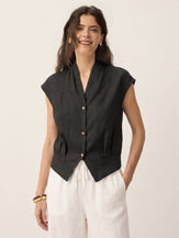 100% Linen Surplice Neck Elasticated Back Cropped Shirt VALERIA by LINTICO for women