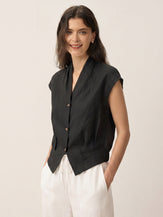 100% Linen Surplice Neck Elasticated Back Cropped Shirt VALERIA by LINTICO for women
