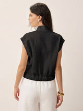 100% Linen Surplice Neck Elasticated Back Cropped Shirt VALERIA by LINTICO for women