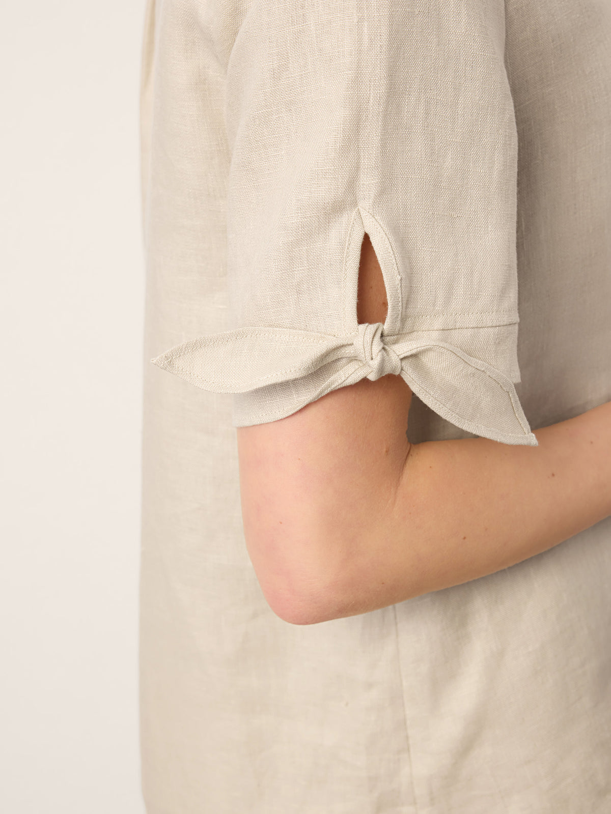 100% Linen Tie Cuff Notched V-Neck Top LORAN by LINTICO for women