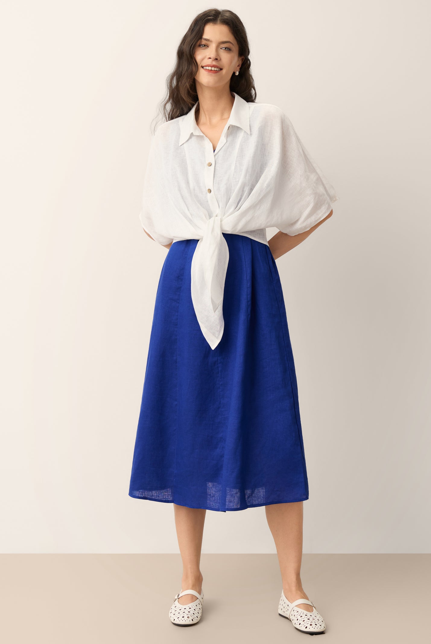 100% Linen Tie Hem Drop Shoulder Shirt XAVIERA by LINTICO for women