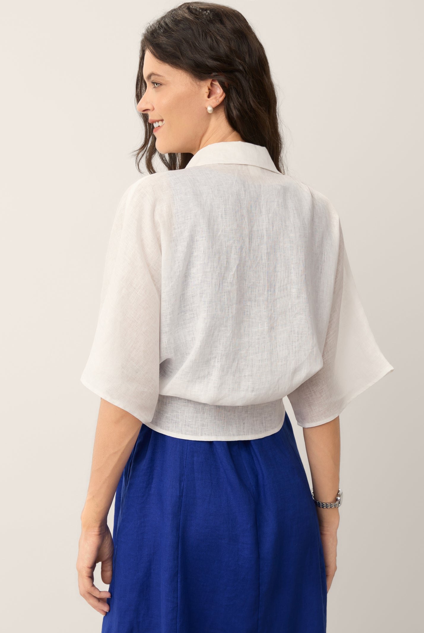 100% Linen Tie Hem Drop Shoulder Shirt XAVIERA by LINTICO for women