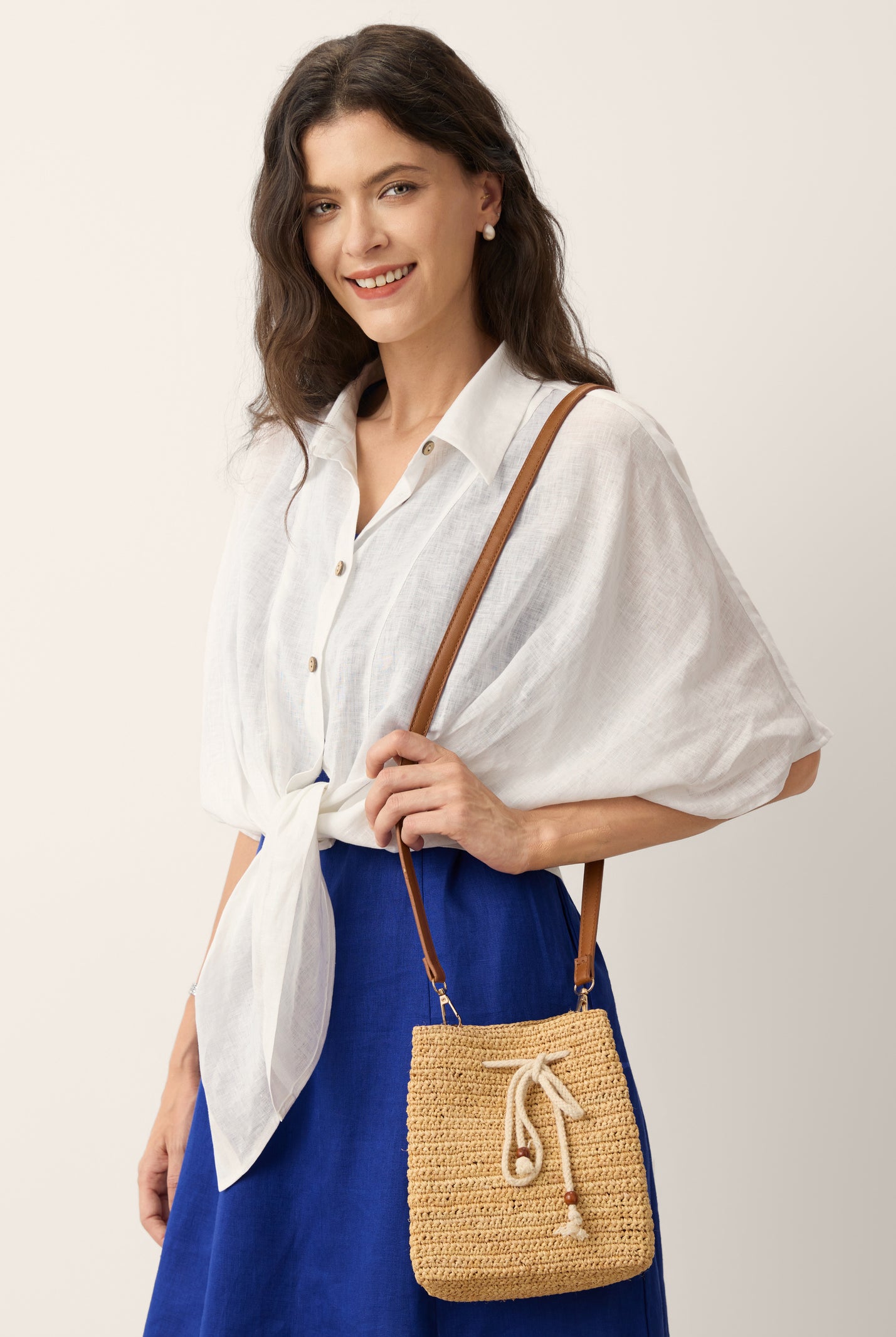 100% Linen Tie Hem Drop Shoulder Shirt XAVIERA by LINTICO for women