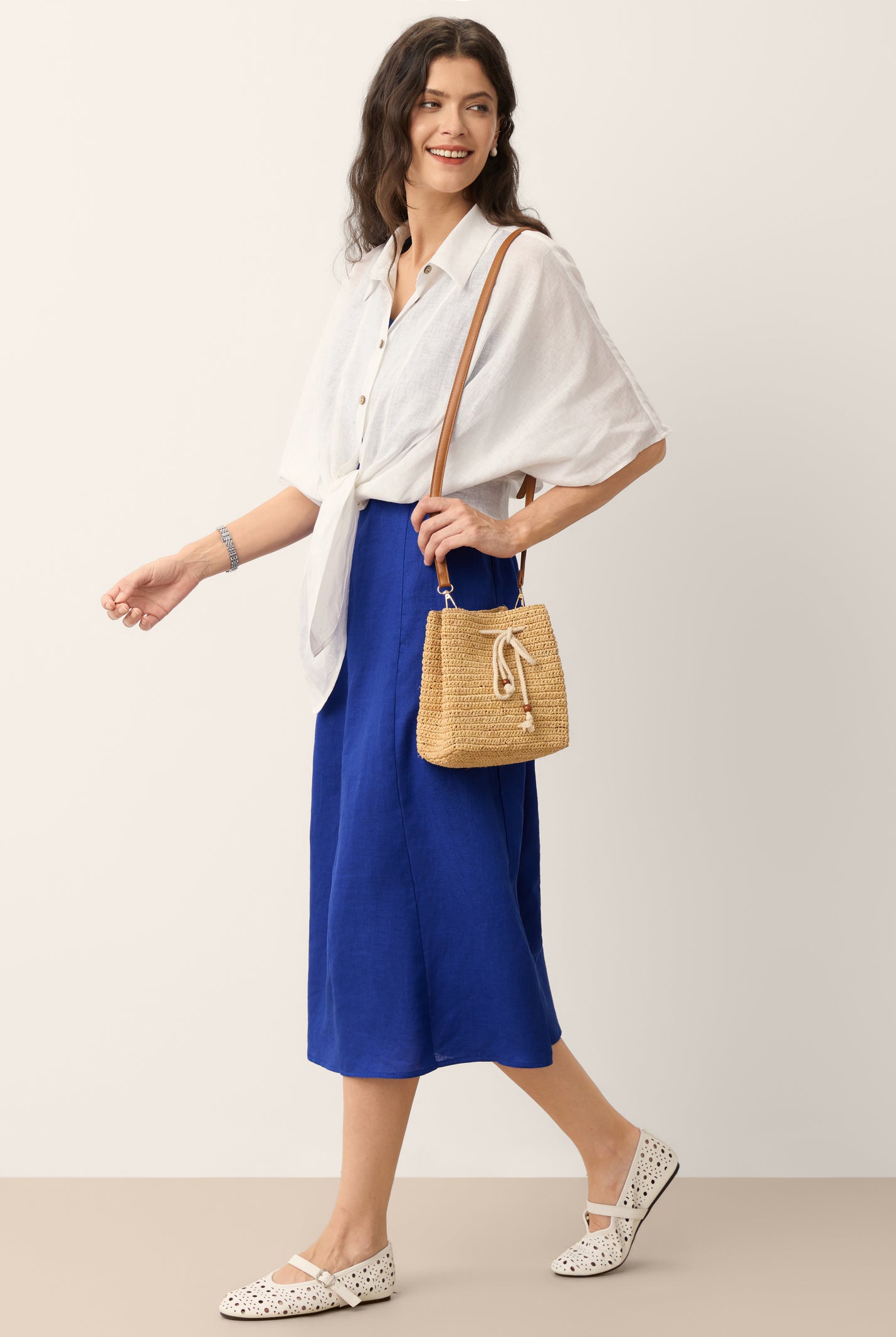 100% Linen Tie Hem Drop Shoulder Shirt XAVIERA by LINTICO for women