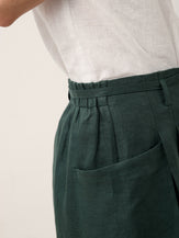 100% Linen Tie Waist Pleated Bermuda Shorts CADENCE by LINTICO for women