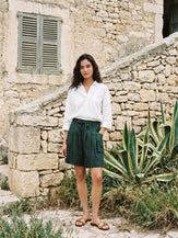 100% Linen Tie Waist Pleated Bermuda Shorts CADENCE by LINTICO for women